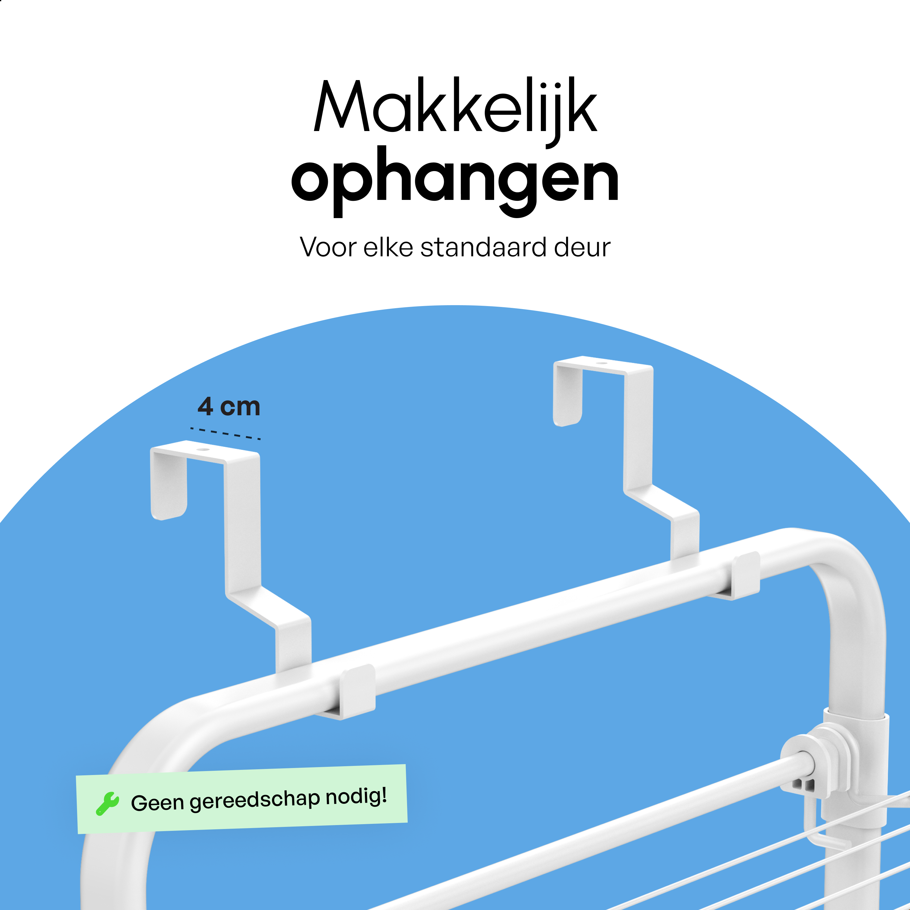 Droogrek Hangend - 10m - Ophangbaar aan Deur of Wand - Wit - Beschadigd/Geretourneerd