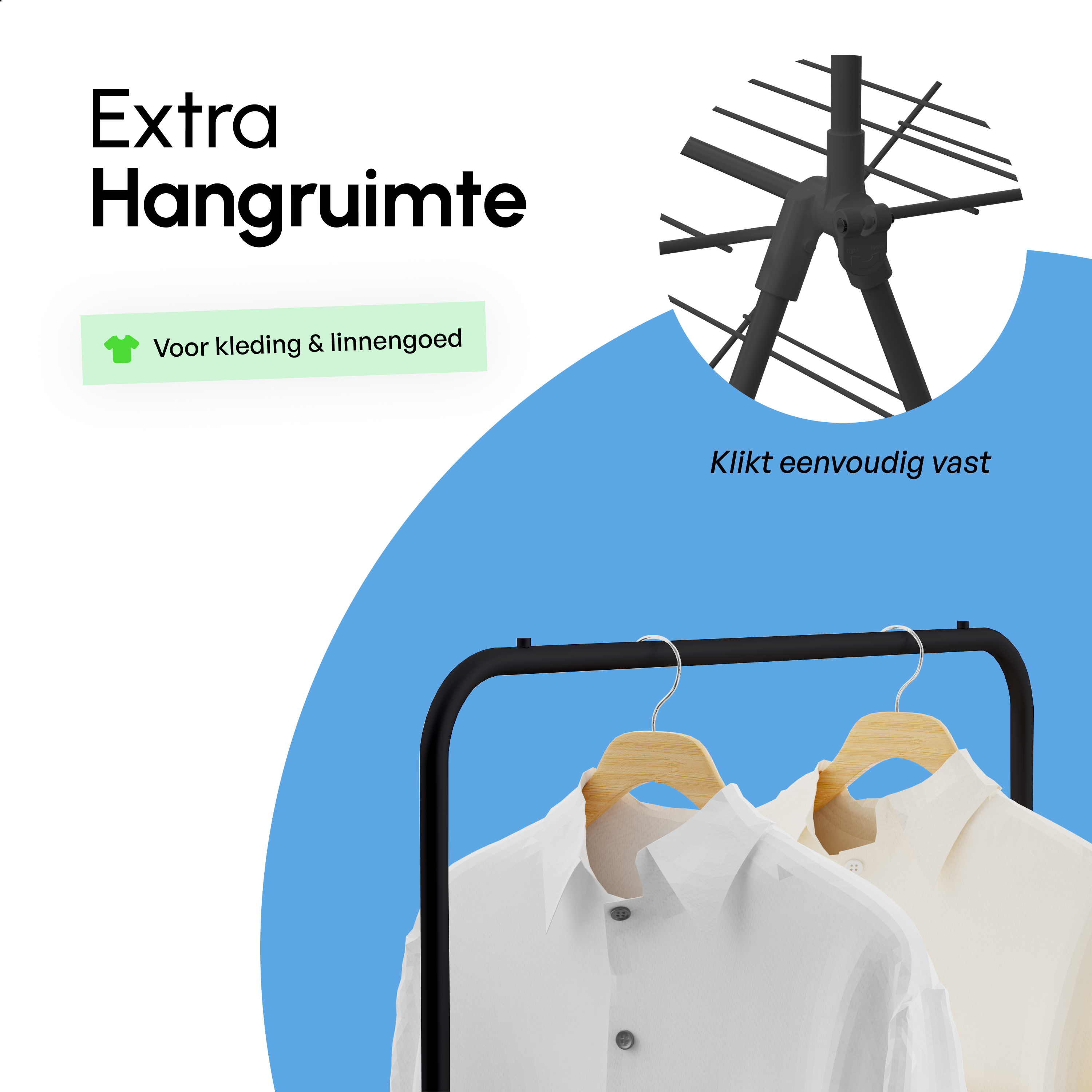 Wasrek - Droogrek Inklapbaar - 28 meter drooglengte - Zwart