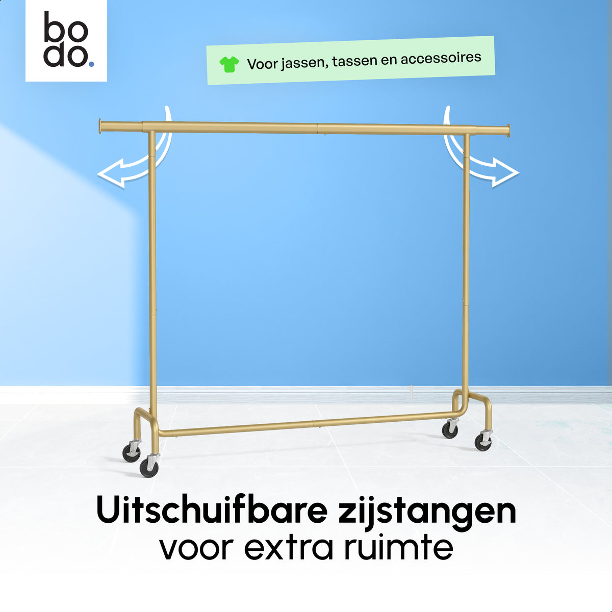 Kledingrek op Wieltjes - Extra Breed - Stalen Kledingstang - Goud