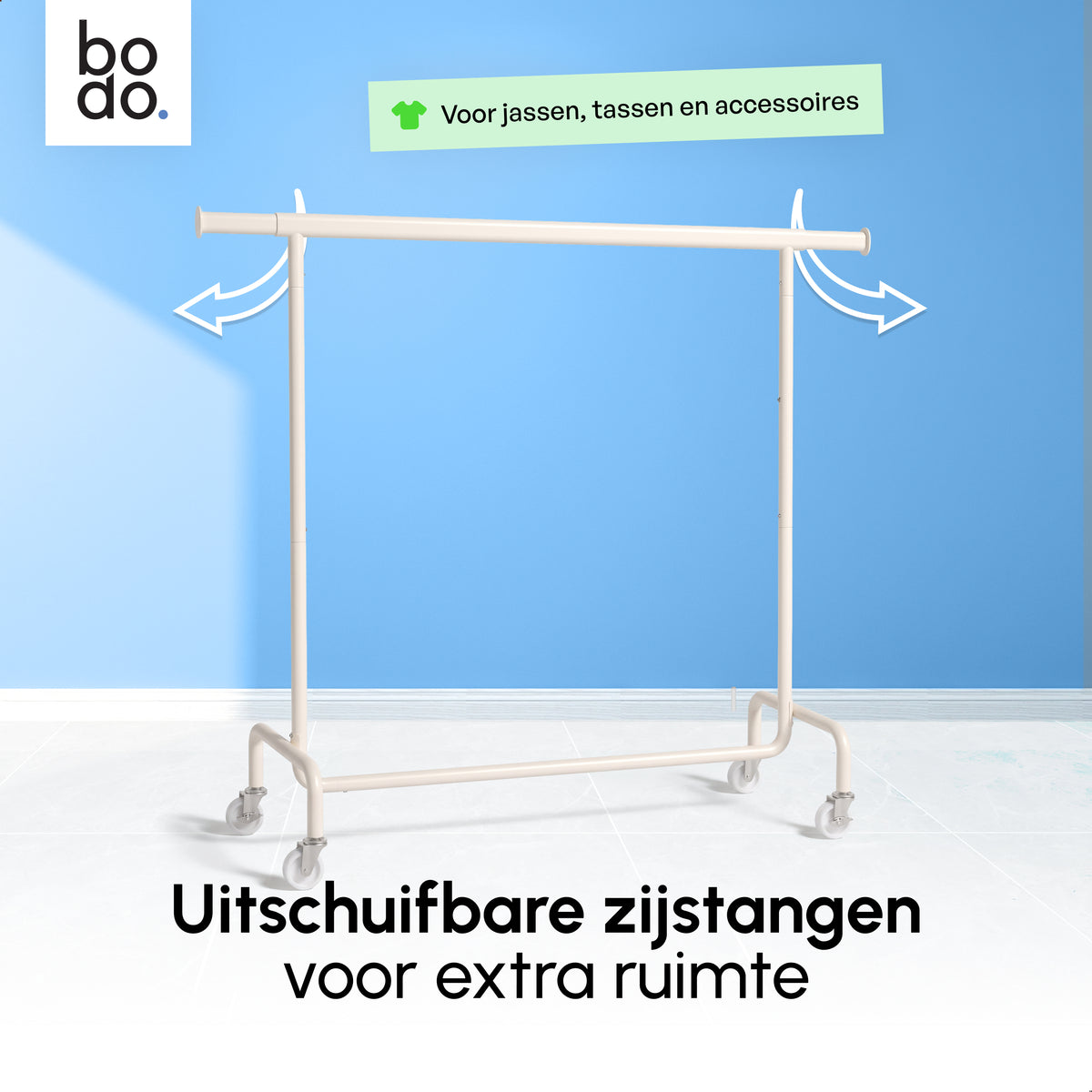 Kledingrek op Wieltjes - Stalen Kledingstang - 110 kg - Crème
