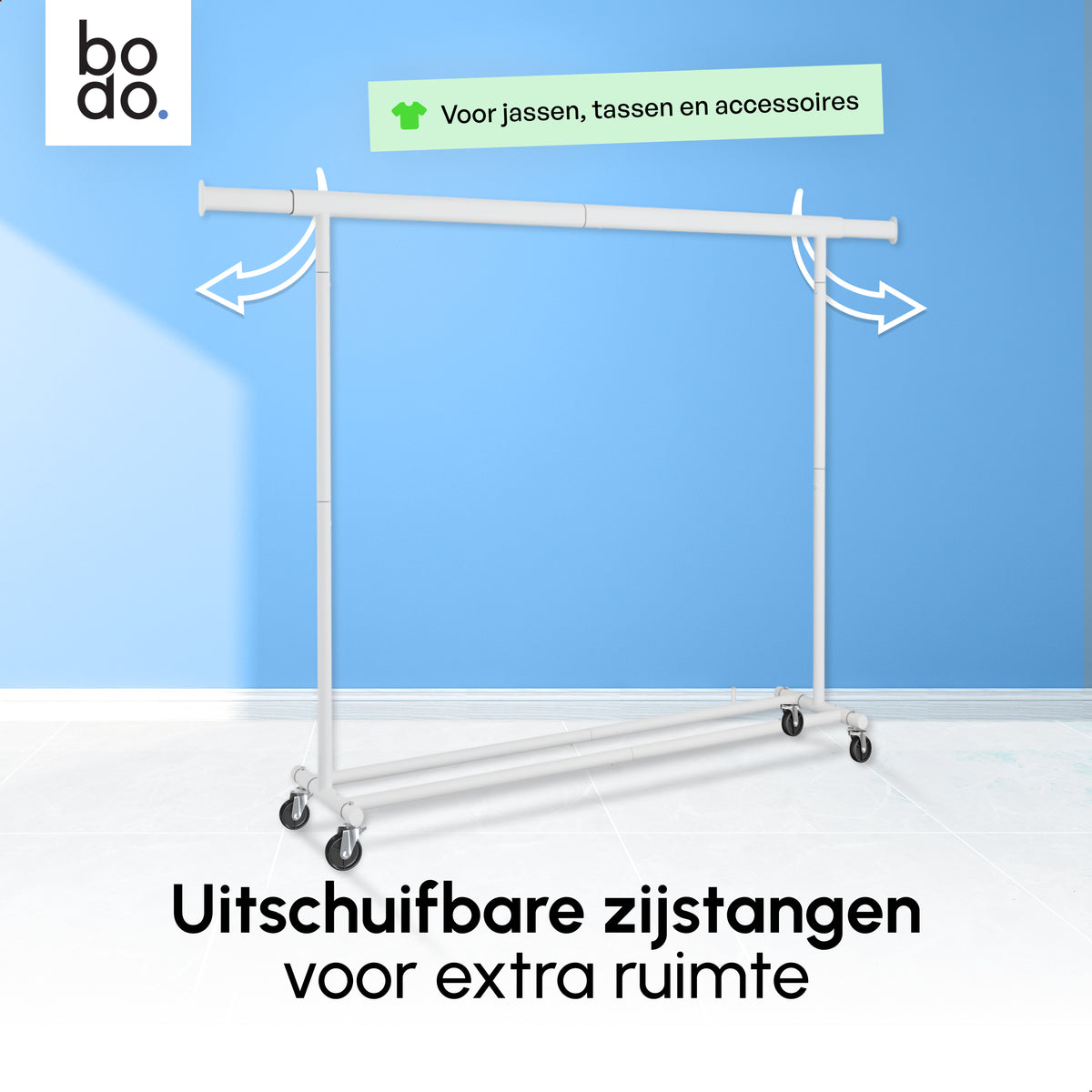 Kledingrek op Wieltjes - Opbergruimte - Extra Brede Kledingstang - Wit