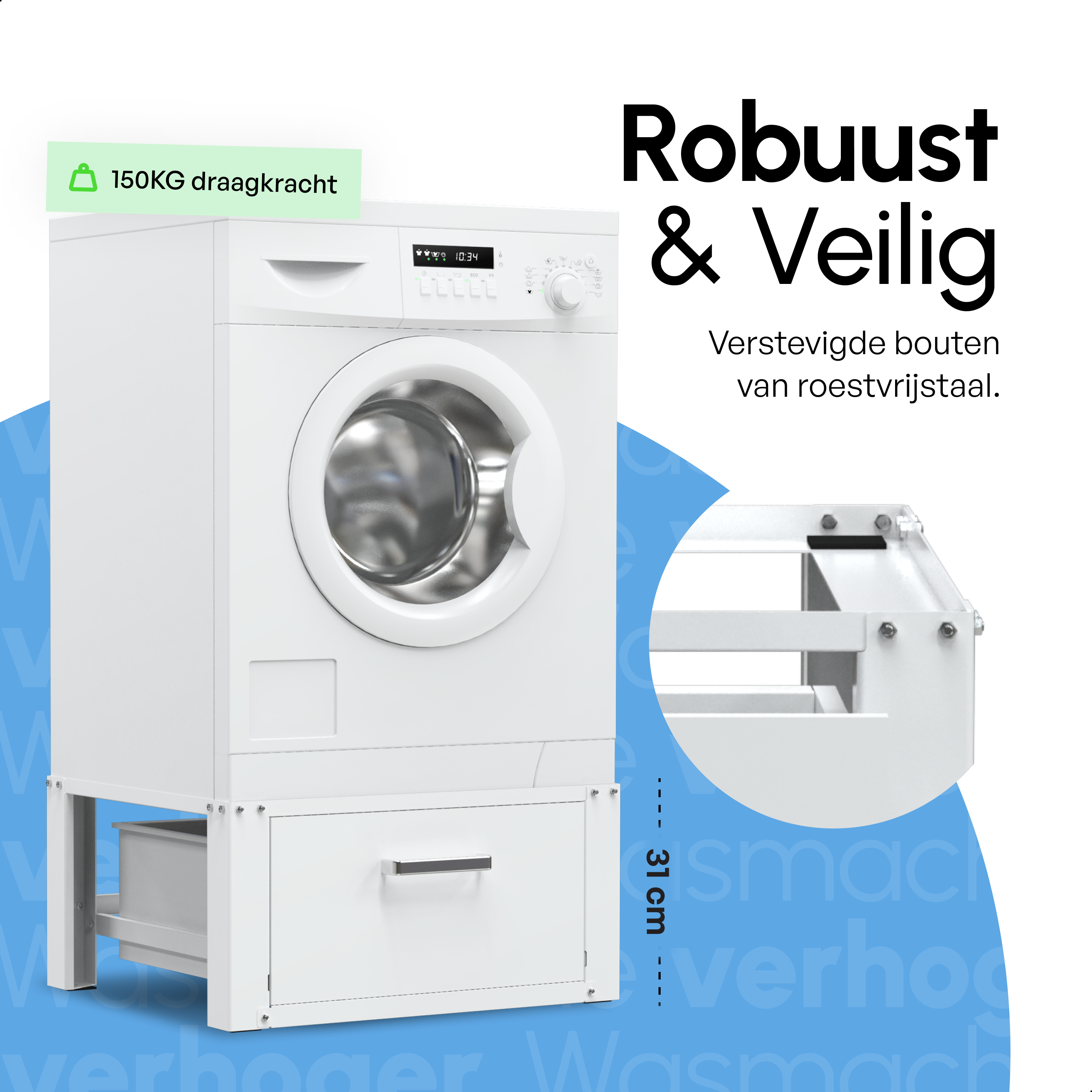 Wasmachine Verhoger Met Opberglade - Wit - Beschadigd/Geretourneerd
