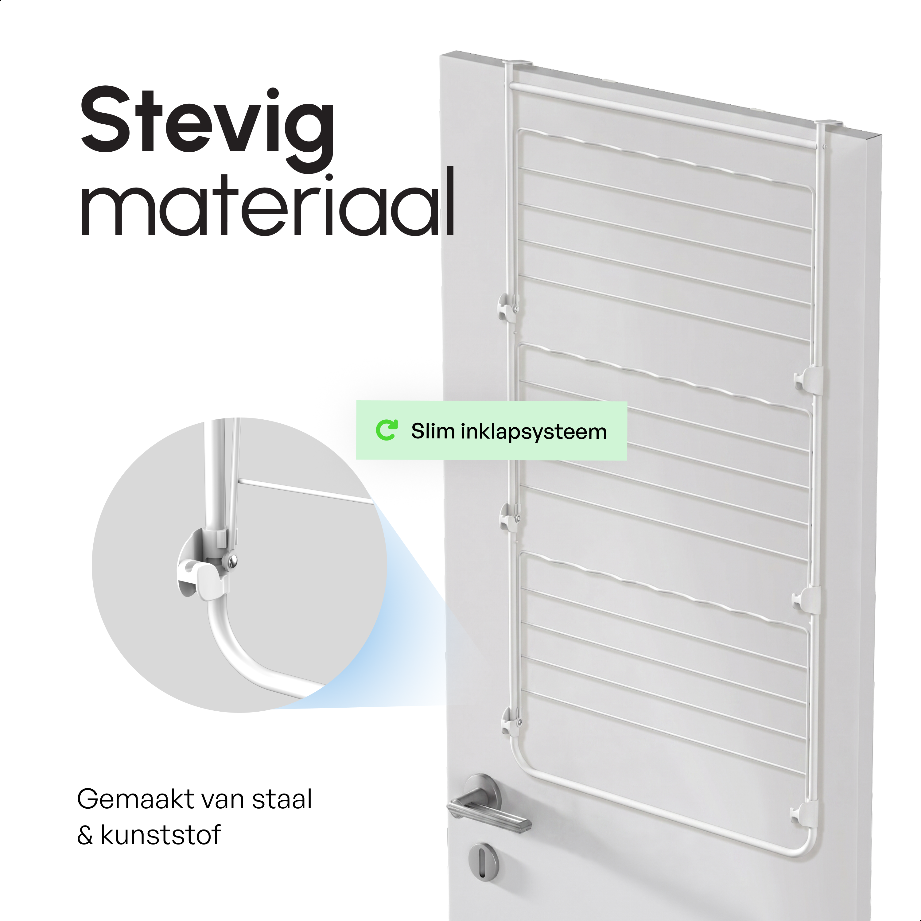 Droogrek Hangend - 10m - Ophangbaar aan Deur of Wand - Wit
