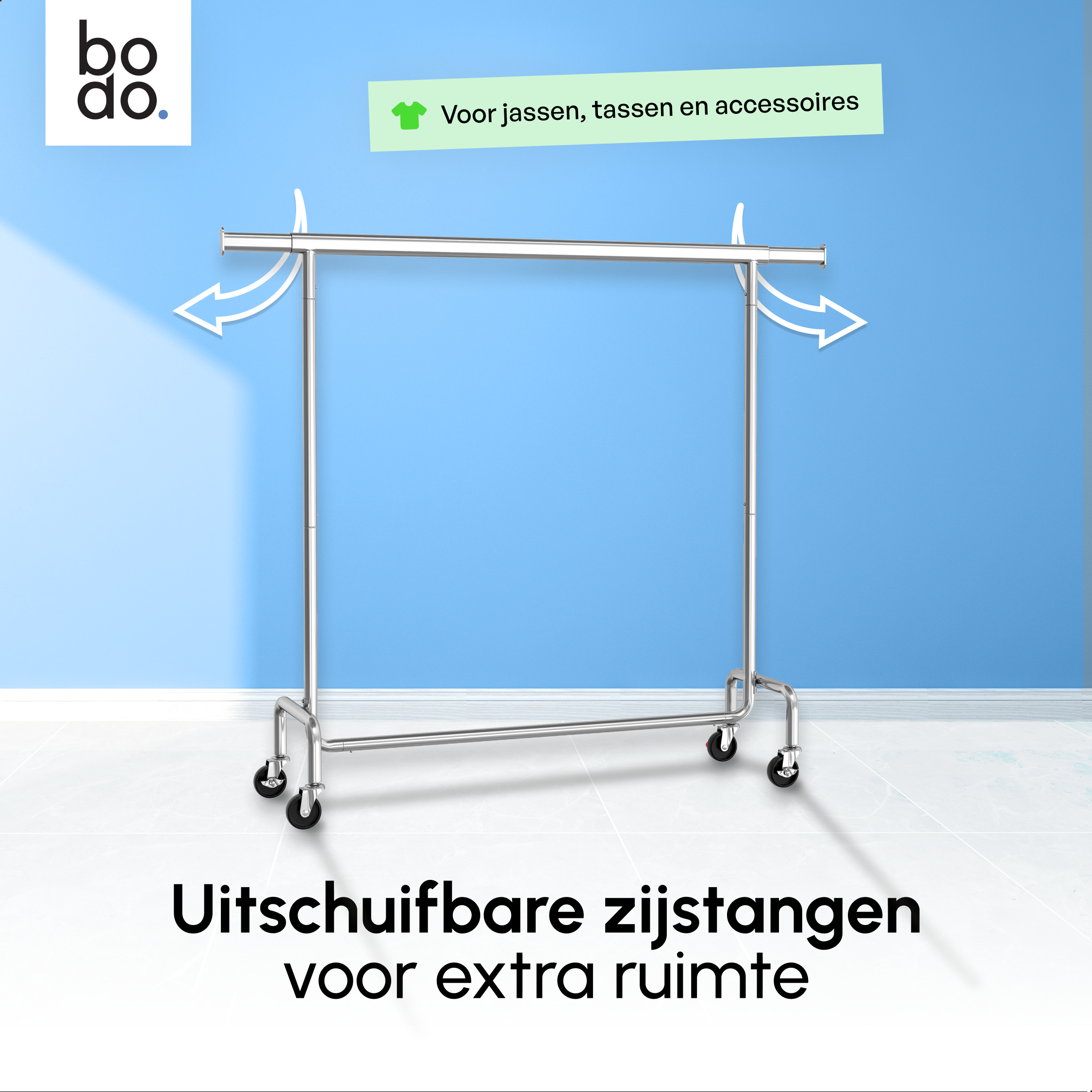 Kledingrek op Wieltjes - Stalen Kledingstang - 130 kg - Zilver