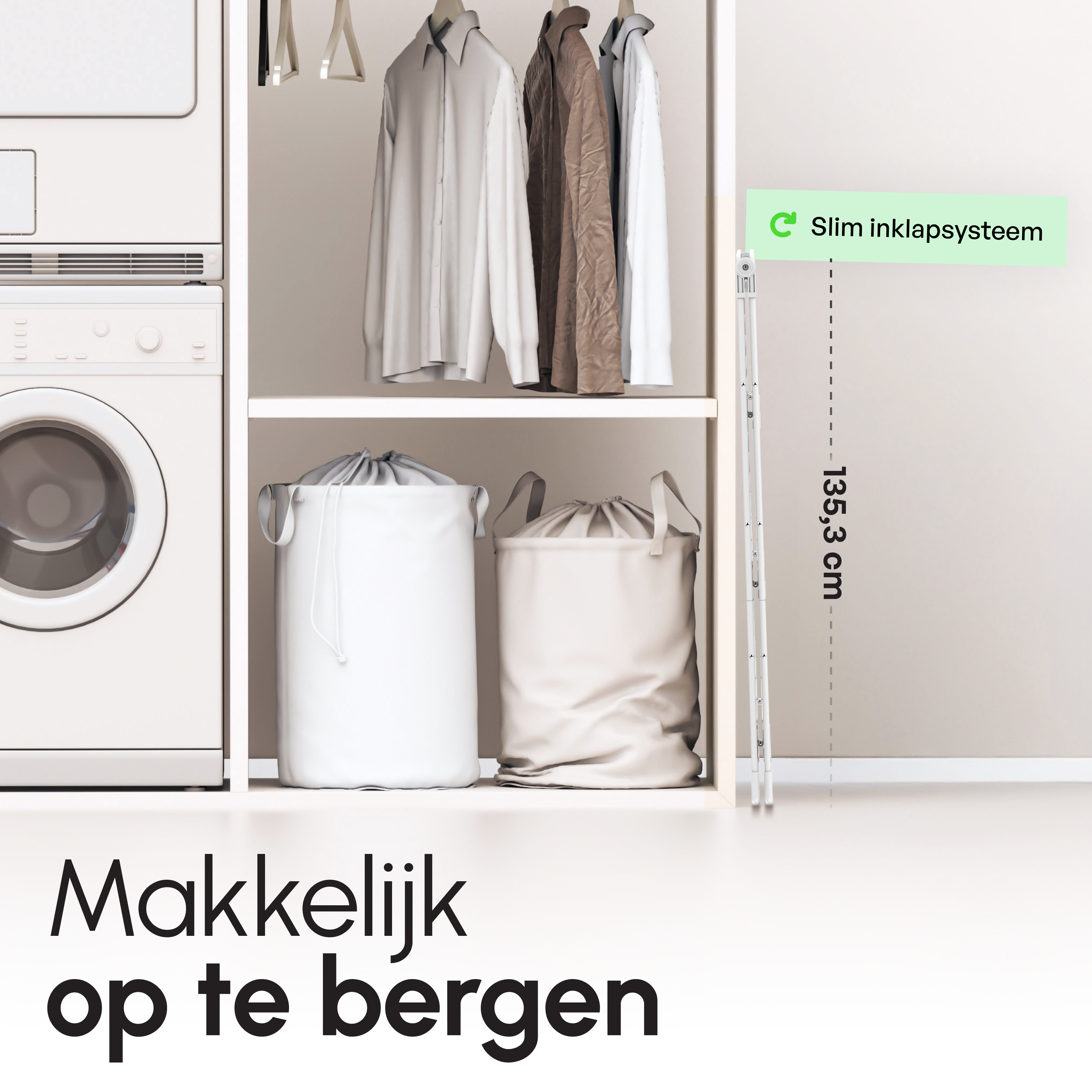 Inklapbare Droogtoren - Staand Wasrek met 3 Niveaus - Wit