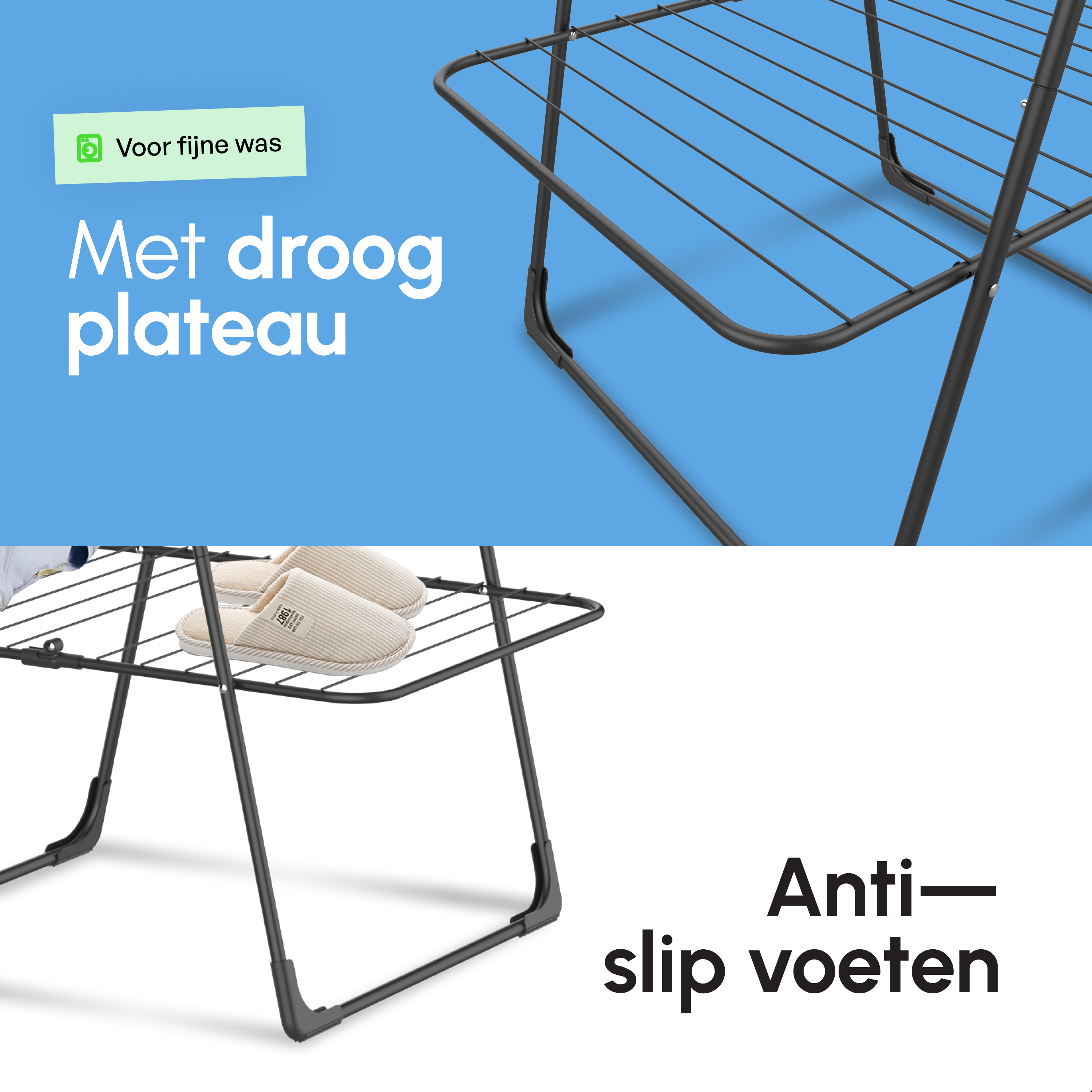 Inklapbare Droogtoren - Staand Wasrek met 3 Niveaus - Zwart
