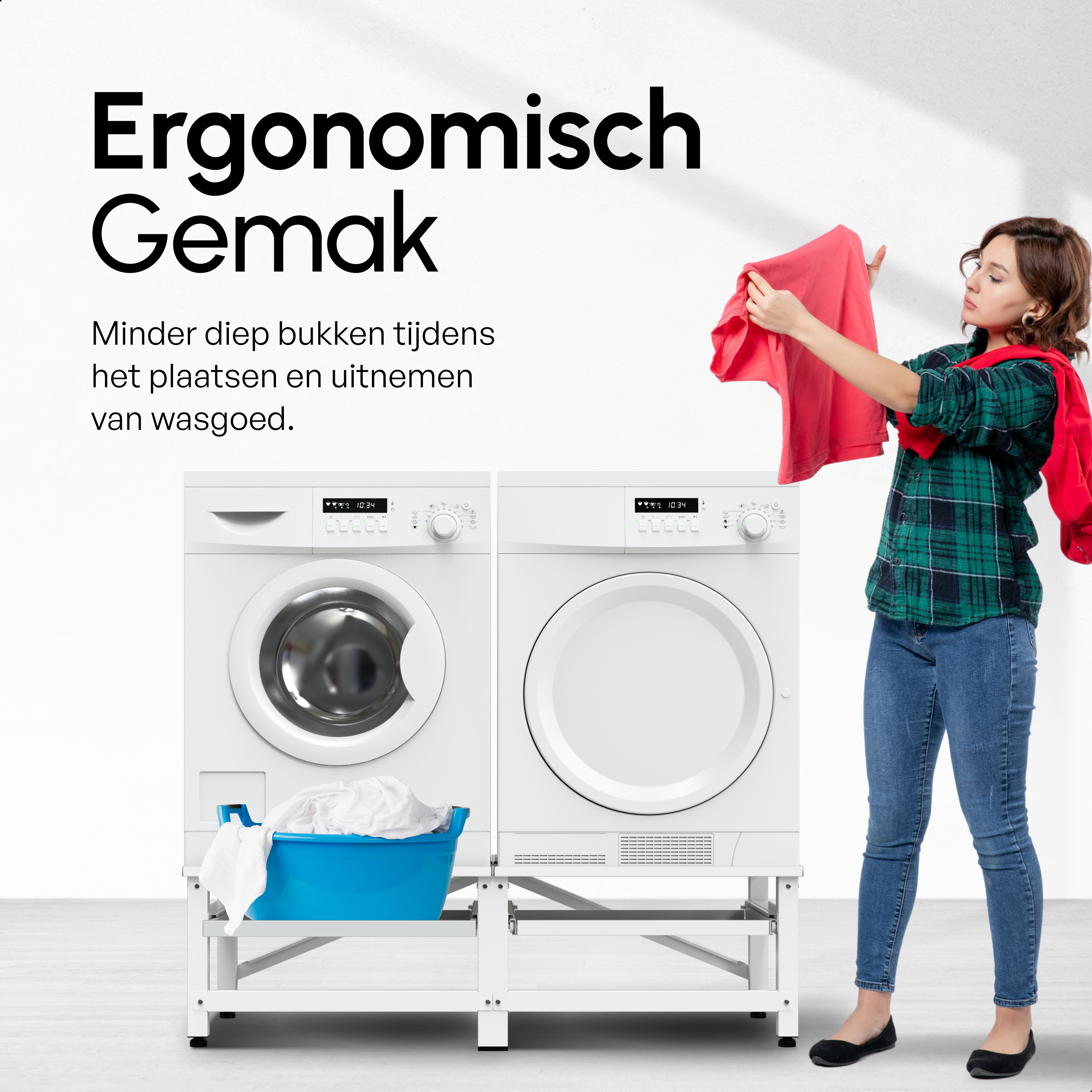 Wasmachine Verhoger - Dubbele Verhoger Met Uitschuifbare plank - Wit