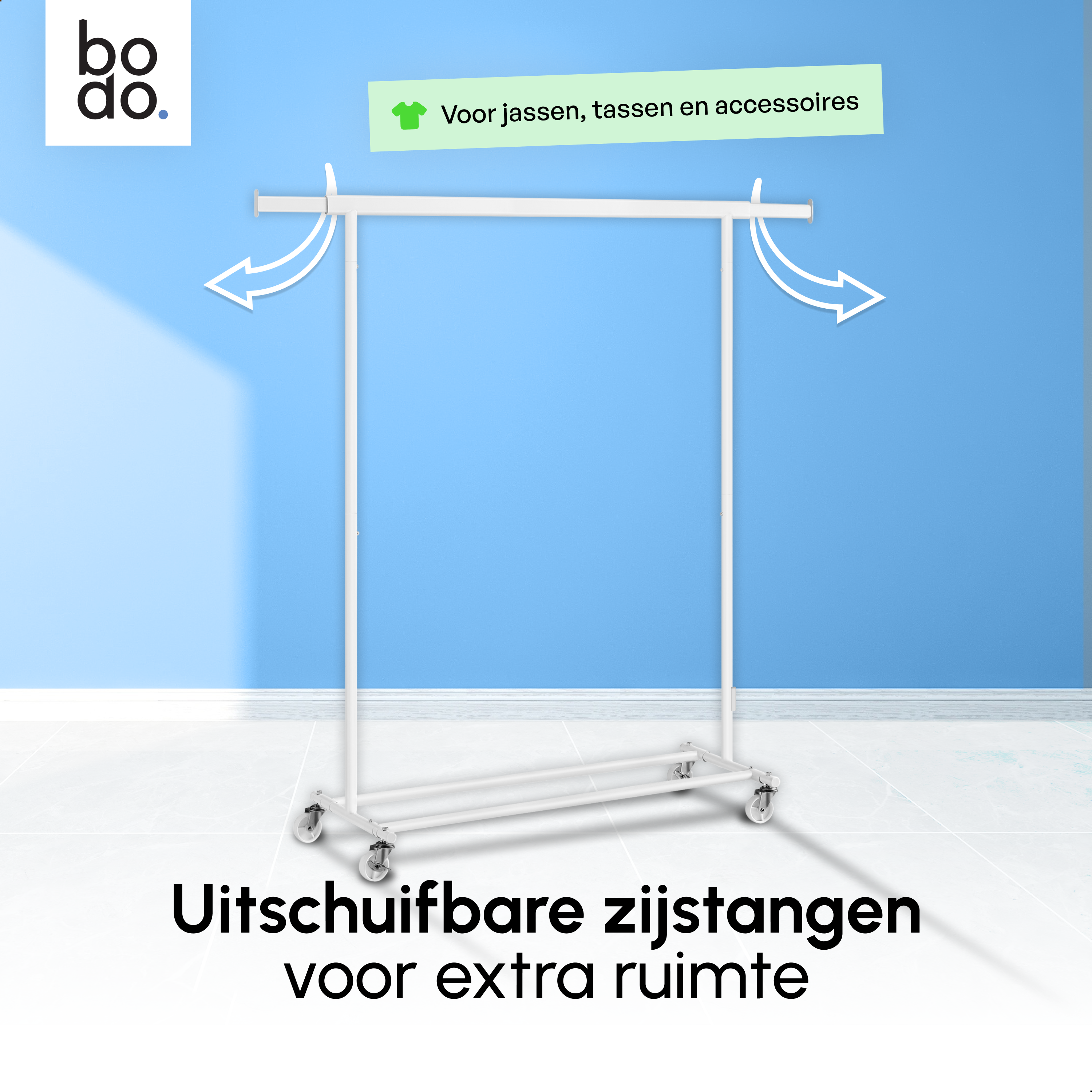Kledingrek op Wieltjes - Stalen Kledingstang - Opbergruimte - Wit