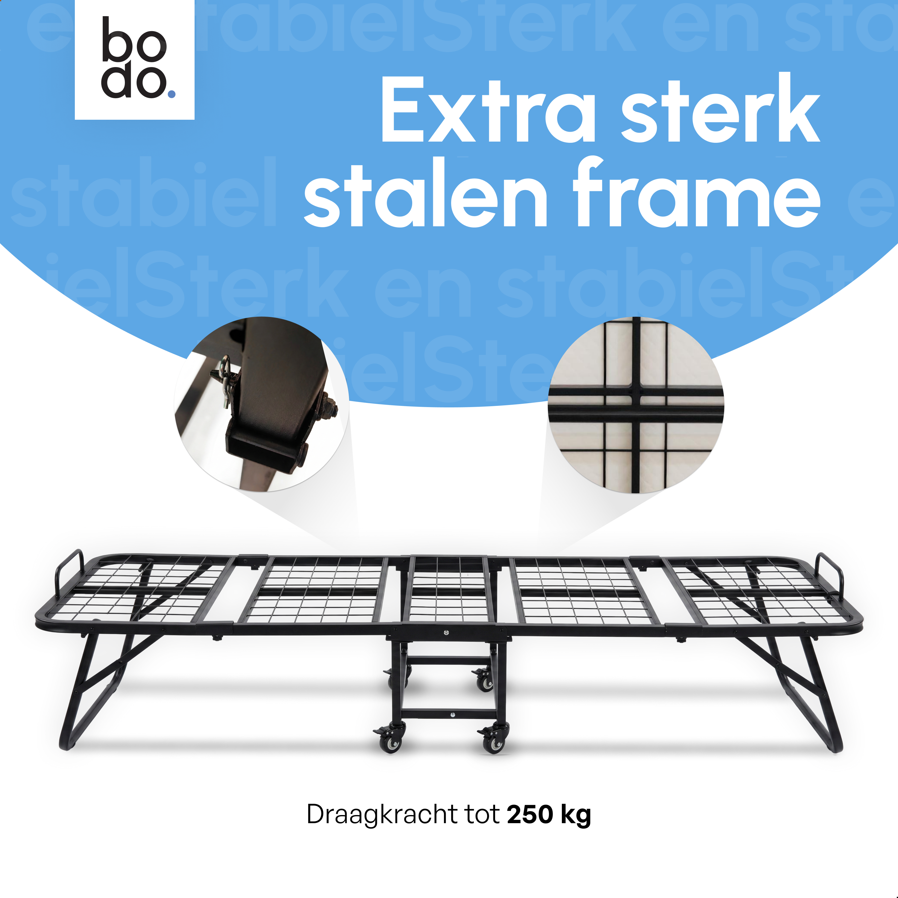 Logeerbed 90×200 met Matras - Vouwbed - Luxe - 250 kg - Zwart
