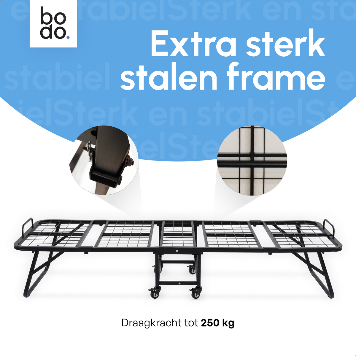 Logeerbed 80×200 met Matras - Vouwbed - Luxe - 250 kg - Zwart