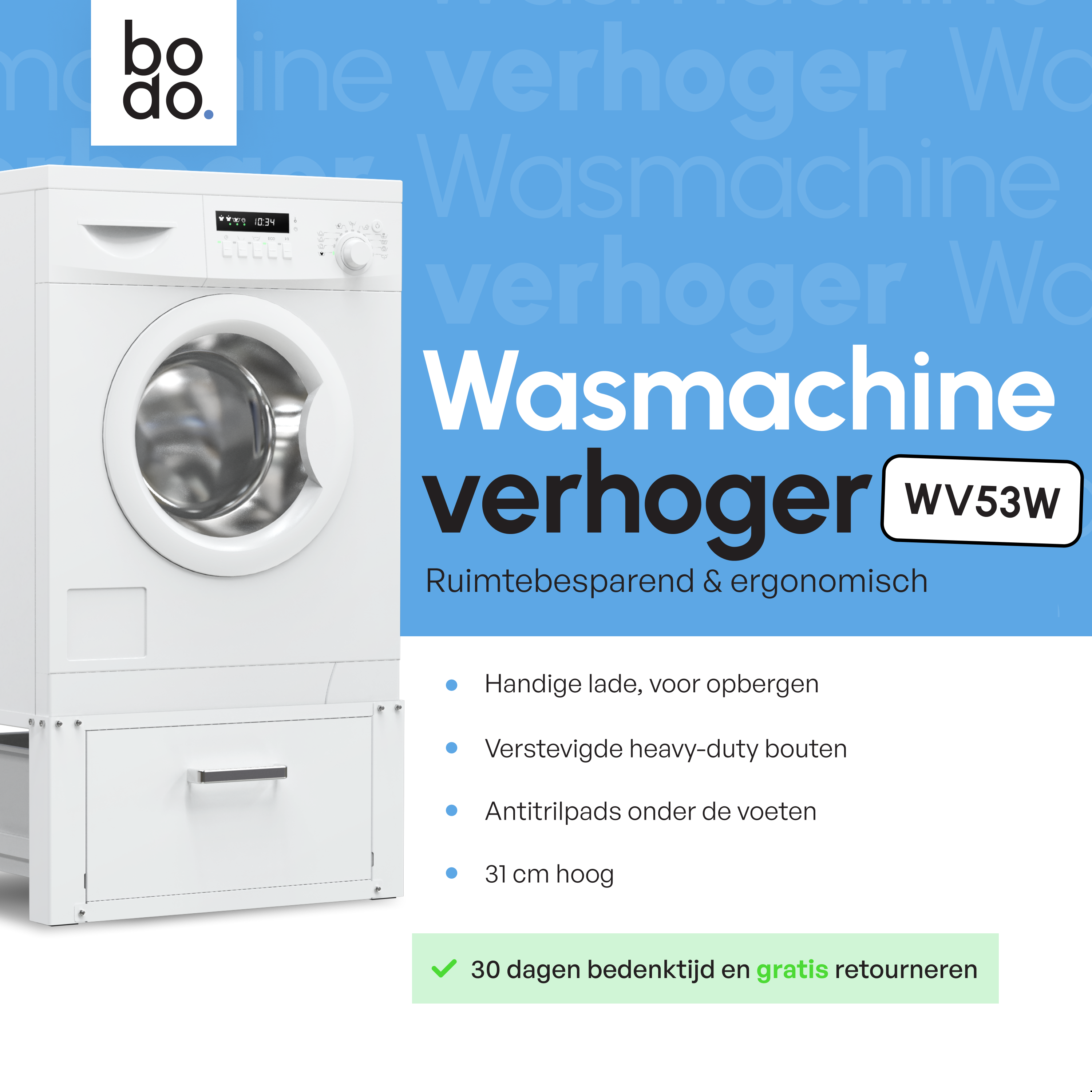 Wasmachine Verhoger Met Opberglade - Wit - Beschadigd/Geretourneerd