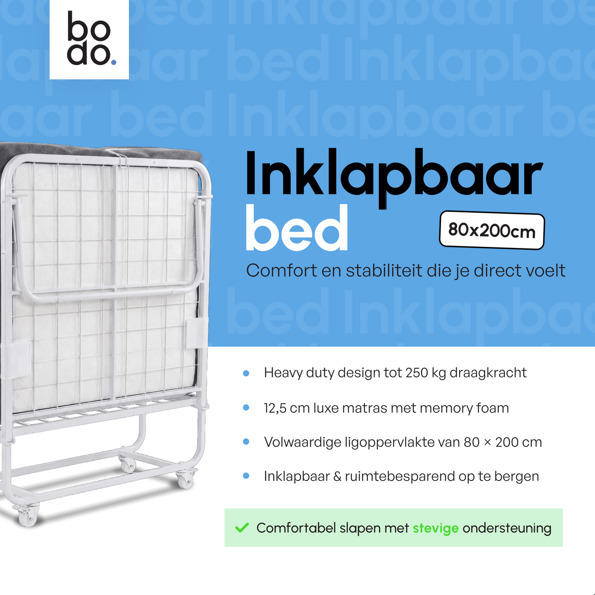 Logeerbed 80×200 met Matras - Vouwbed - Luxe - 250 kg - Wit