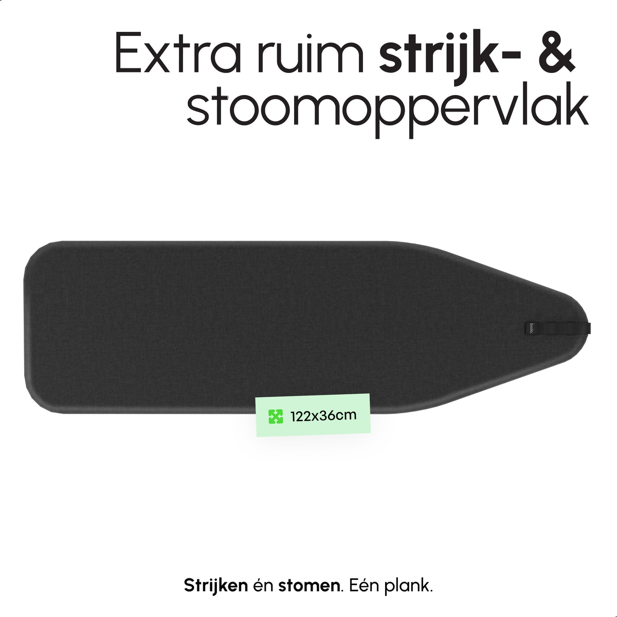 Strijkplank 135x46 cm - Verticaal Stomen - Ascend Flex - Zwart