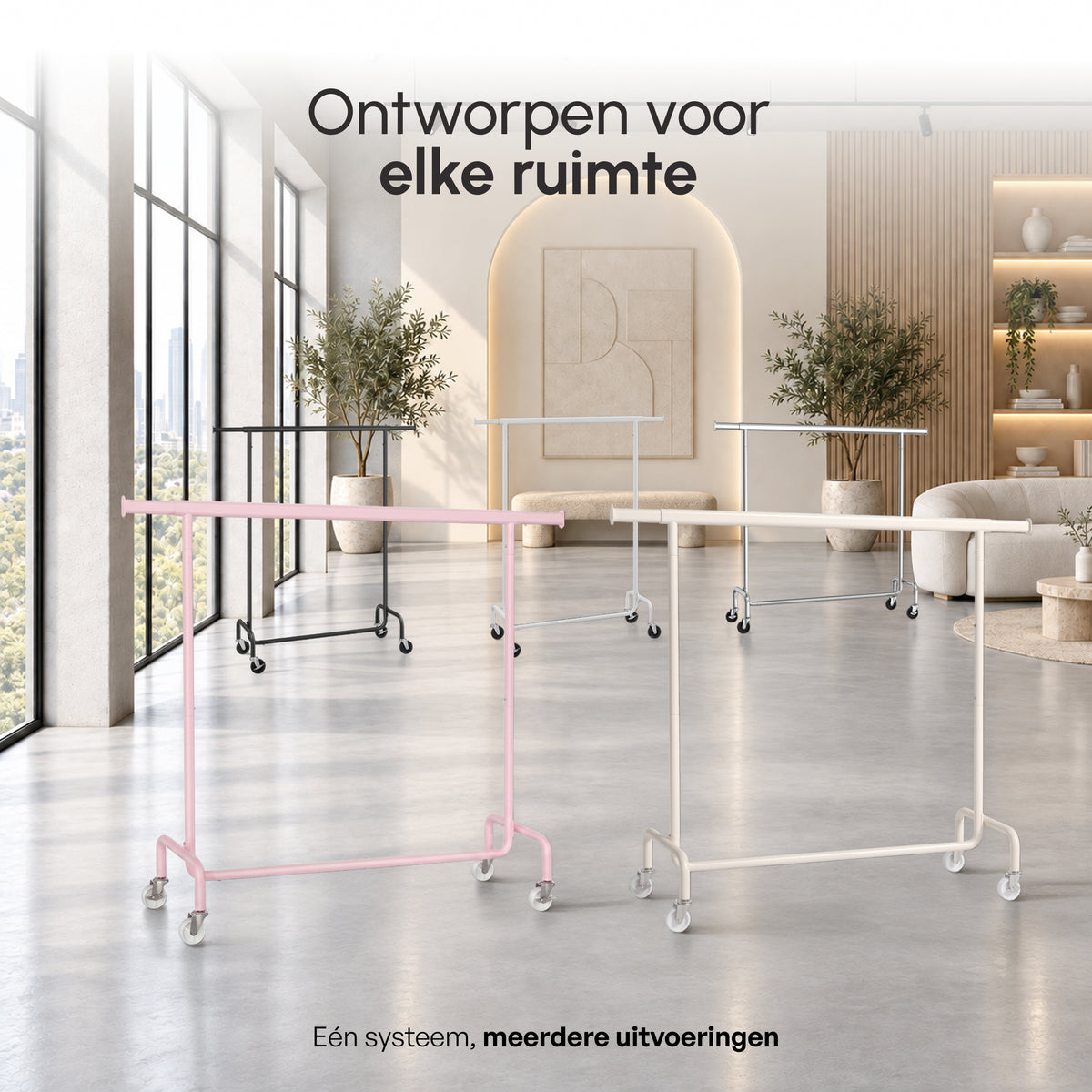 Kledingrek op Wieltjes - Stalen Kledingstang - 110 kg - Roze
