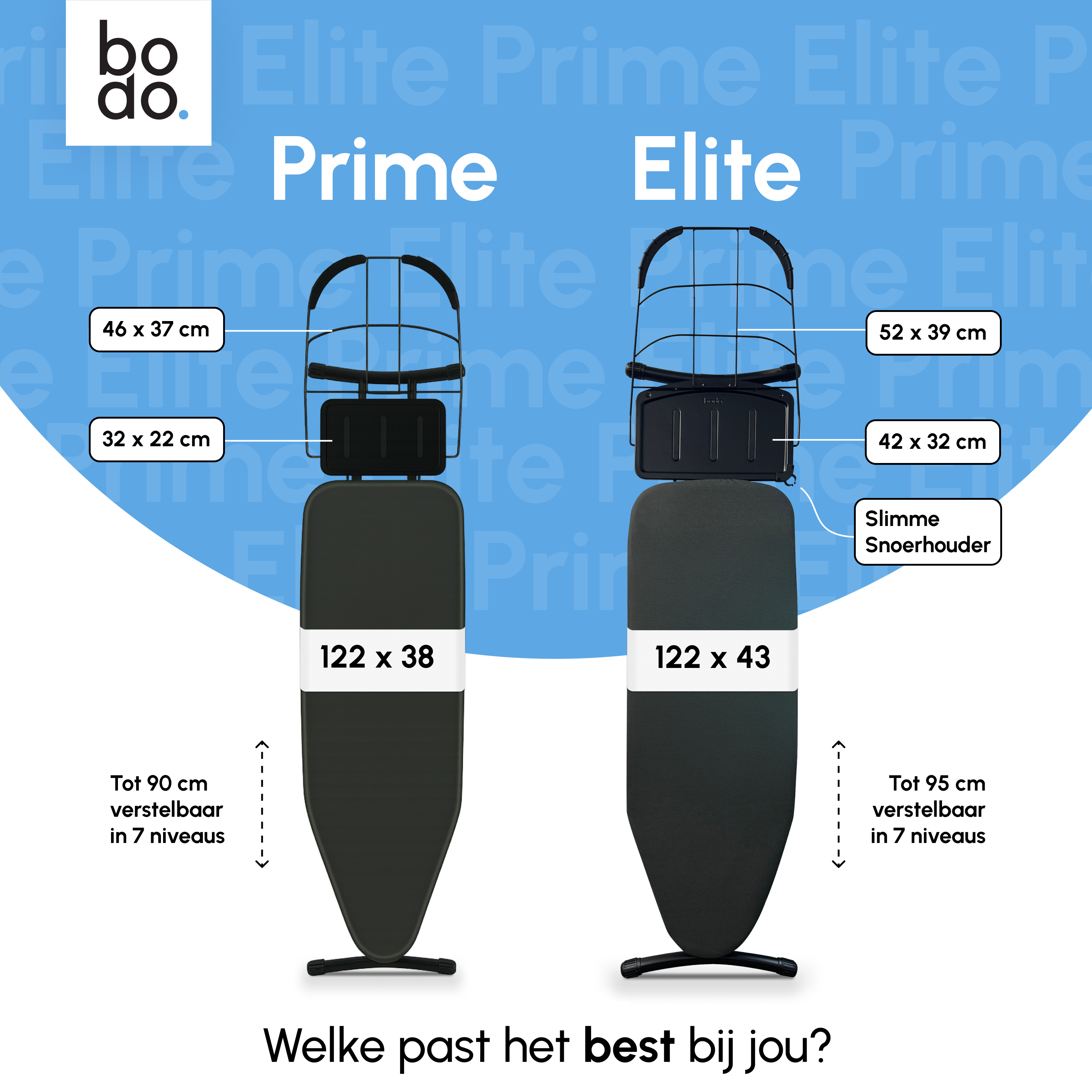 Strijkplank Ascend Elite - Stoomunithouder - Uitklapbaar Rek - 122 x 43 cm - Charcoal Black