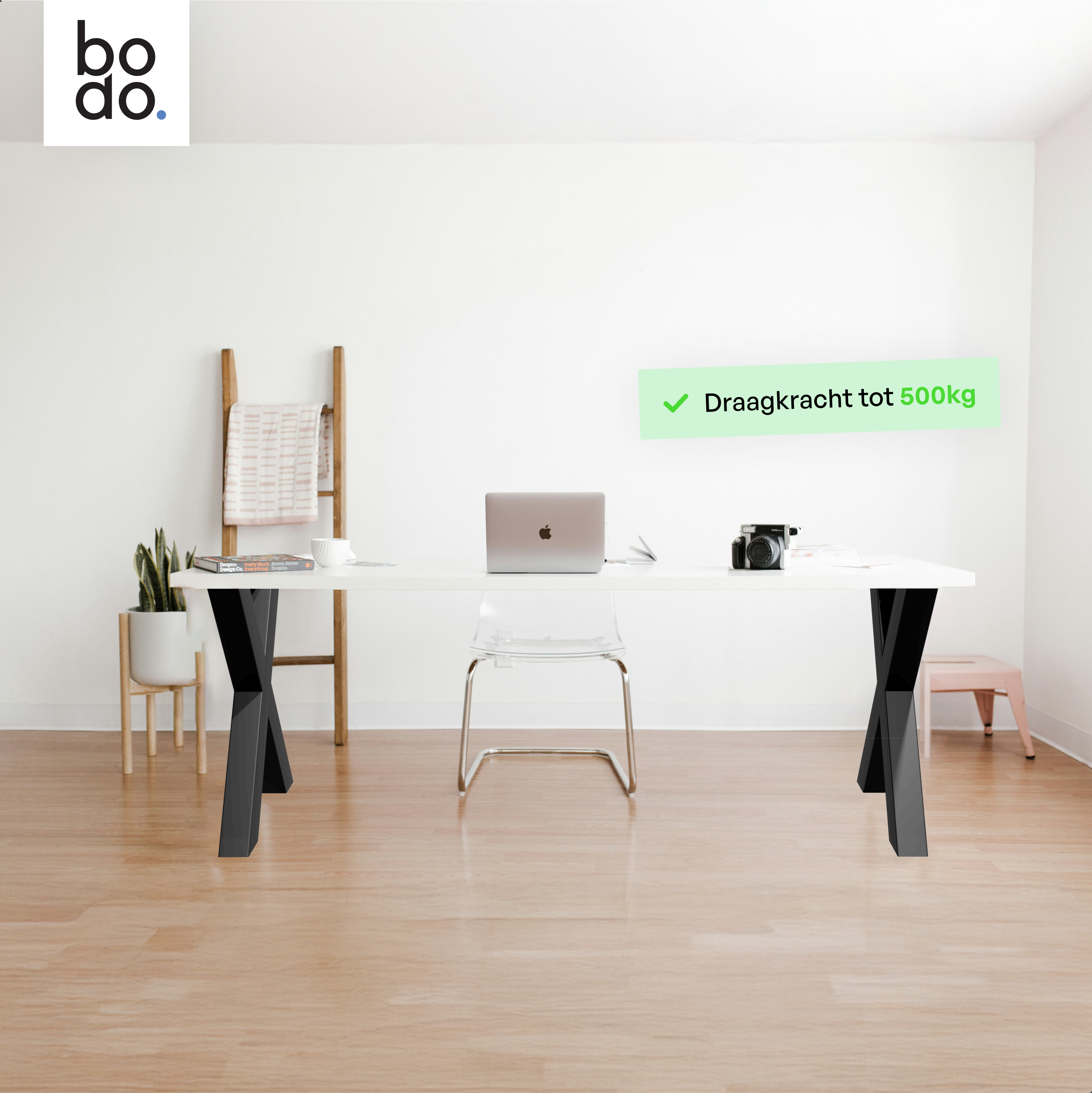 Tafelpoten - Stalen onderstel X 60x72cm Set van 2 - Mat Zwart