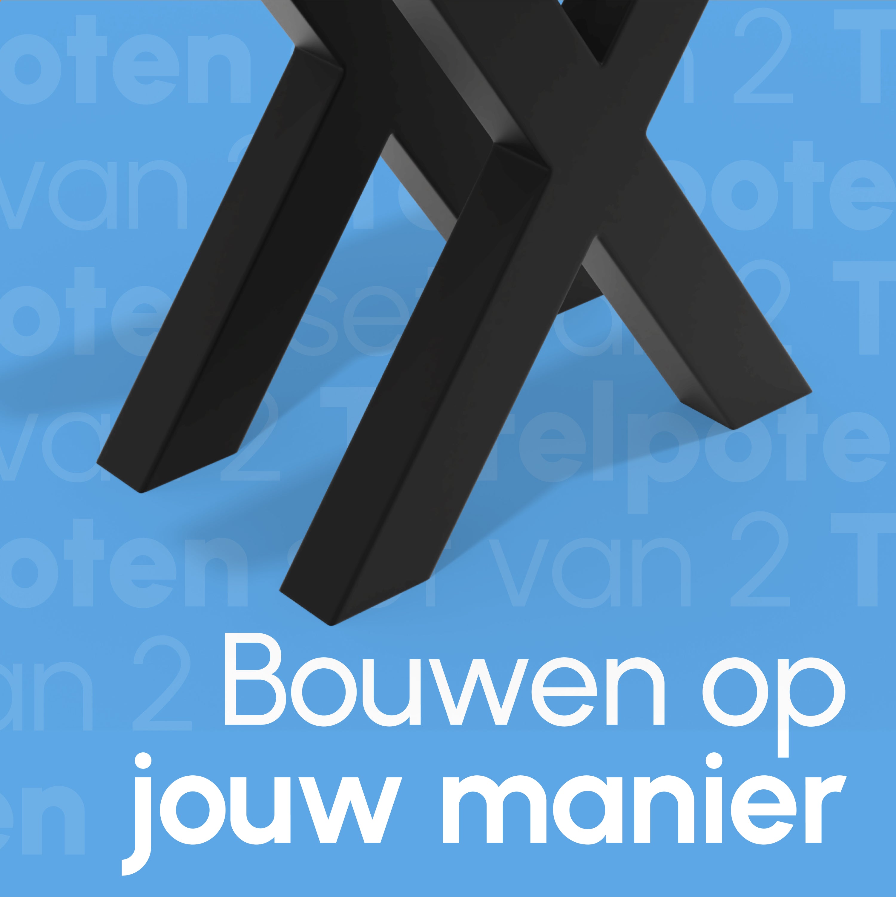 Tafelpoten - Stalen onderstel X 60x72cm Set van 2 - Mat Zwart