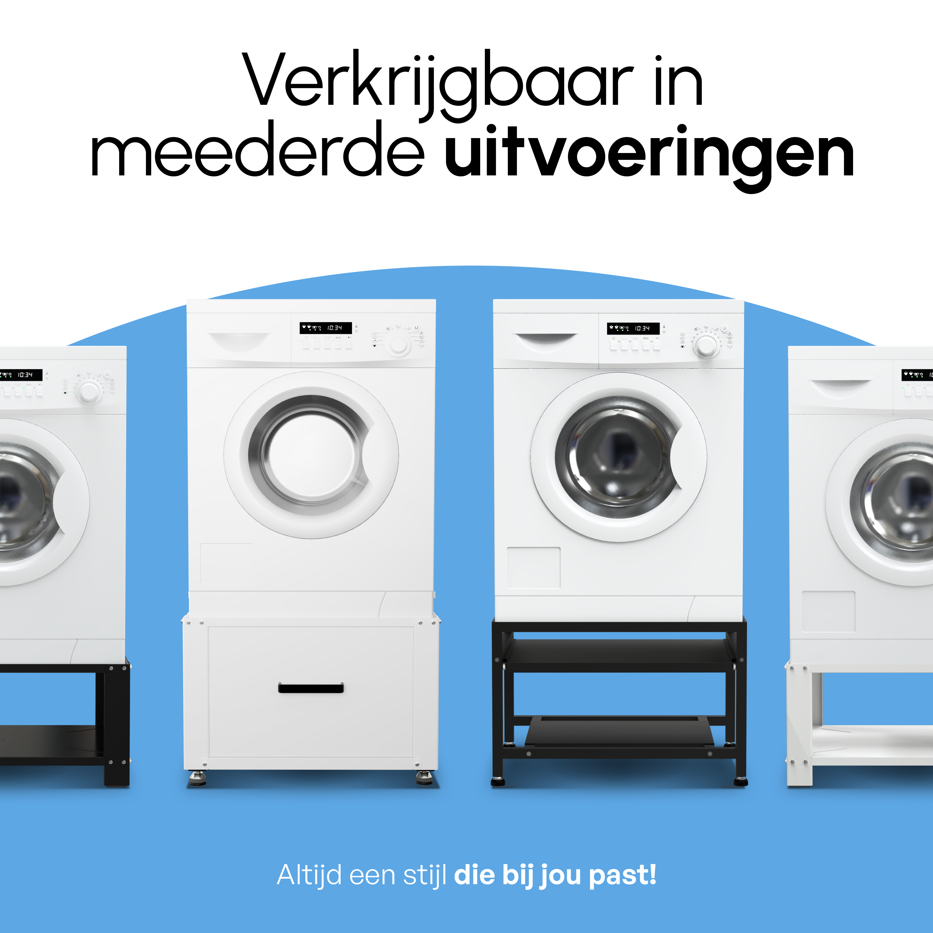 Wasmachine Verhoger - Dubbel - Kast - Ombouw met Lade - Wit - 124x58x44-48cm