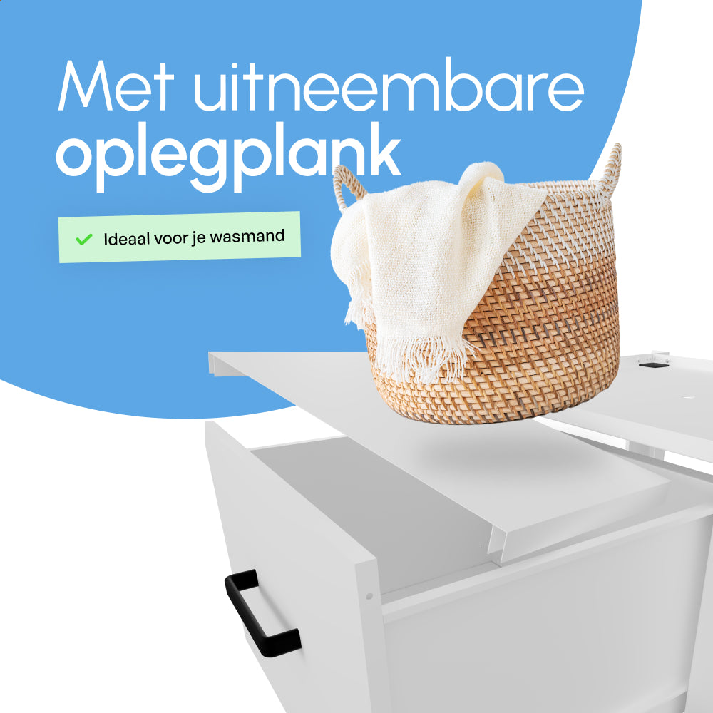 Wasmachine Verhoger - Dubbel - Kast - Ombouw met Lade - Wit - 124x58x44-48cm