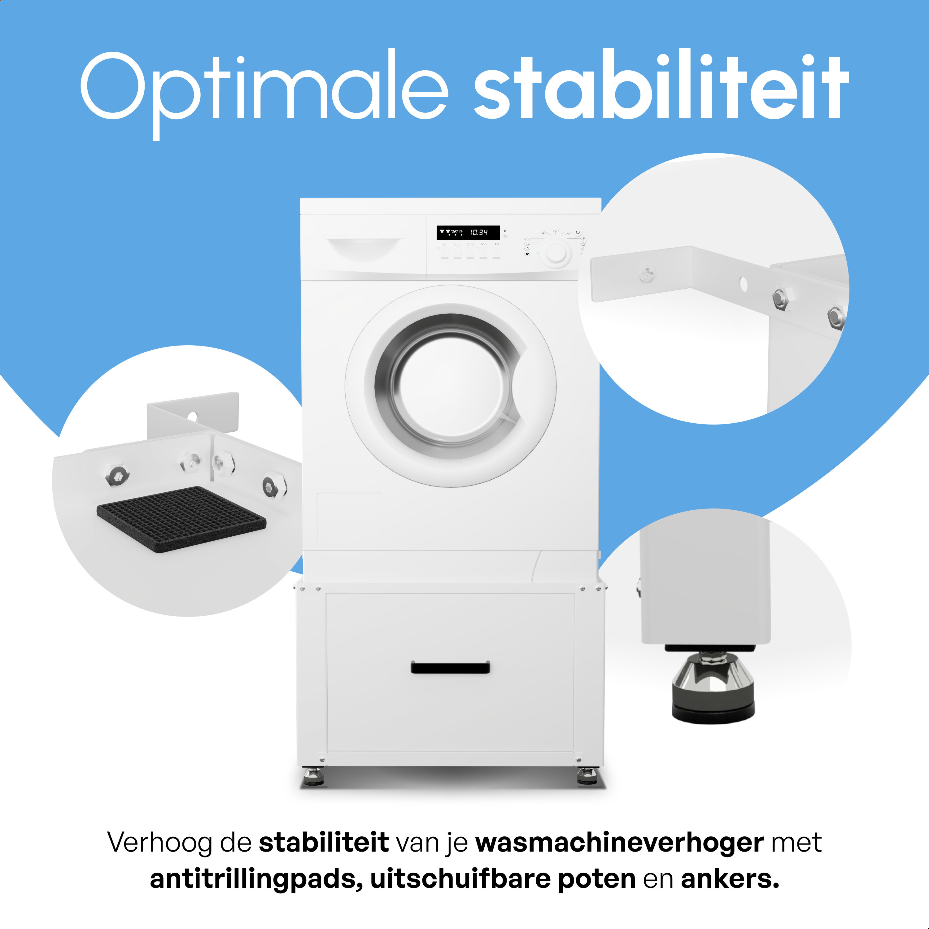 Wasmachine Verhoger met Opberglade - Wit - 61x58x48 cm