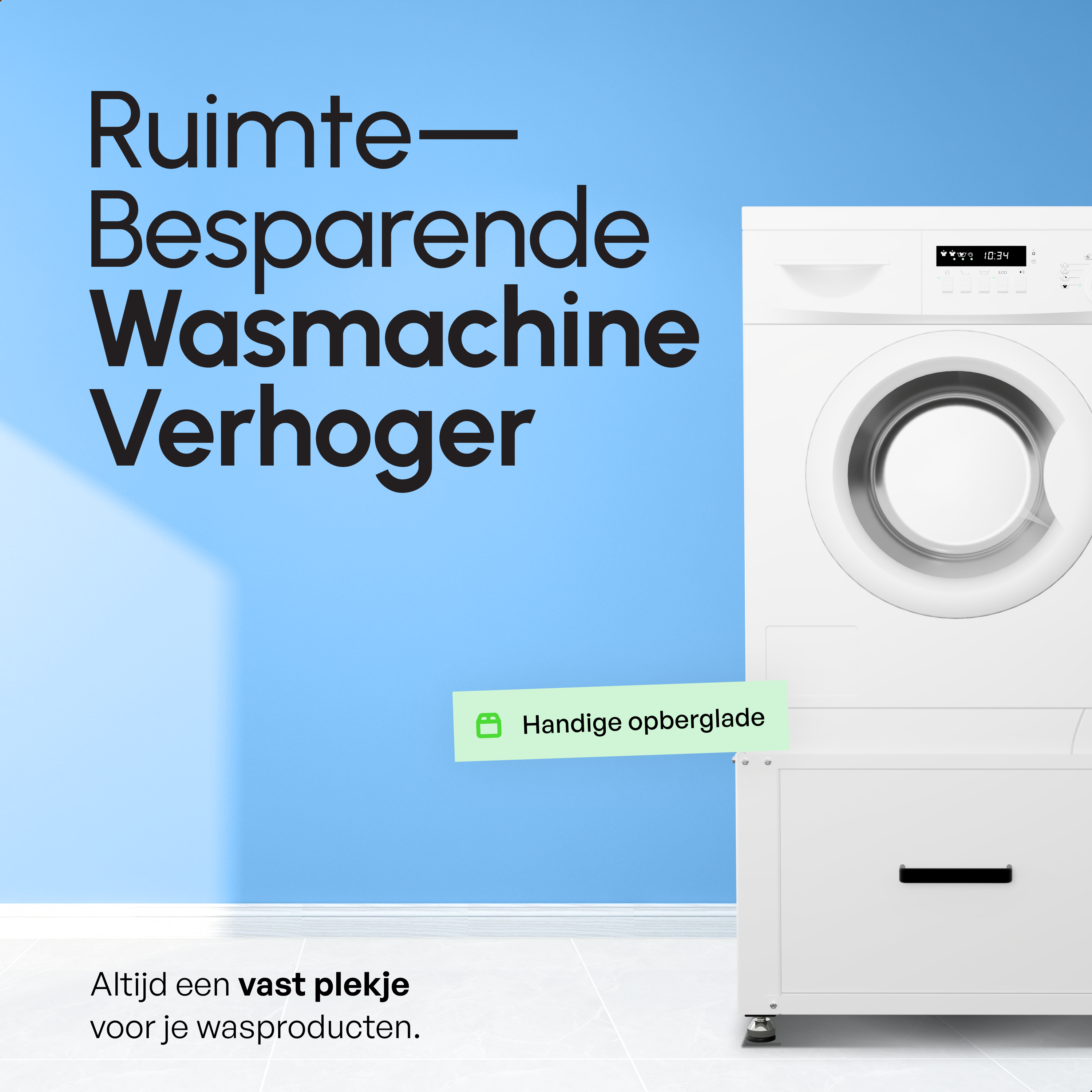 Wasmachine Verhoger met Opberglade - Wit - 61x58x48 cm
