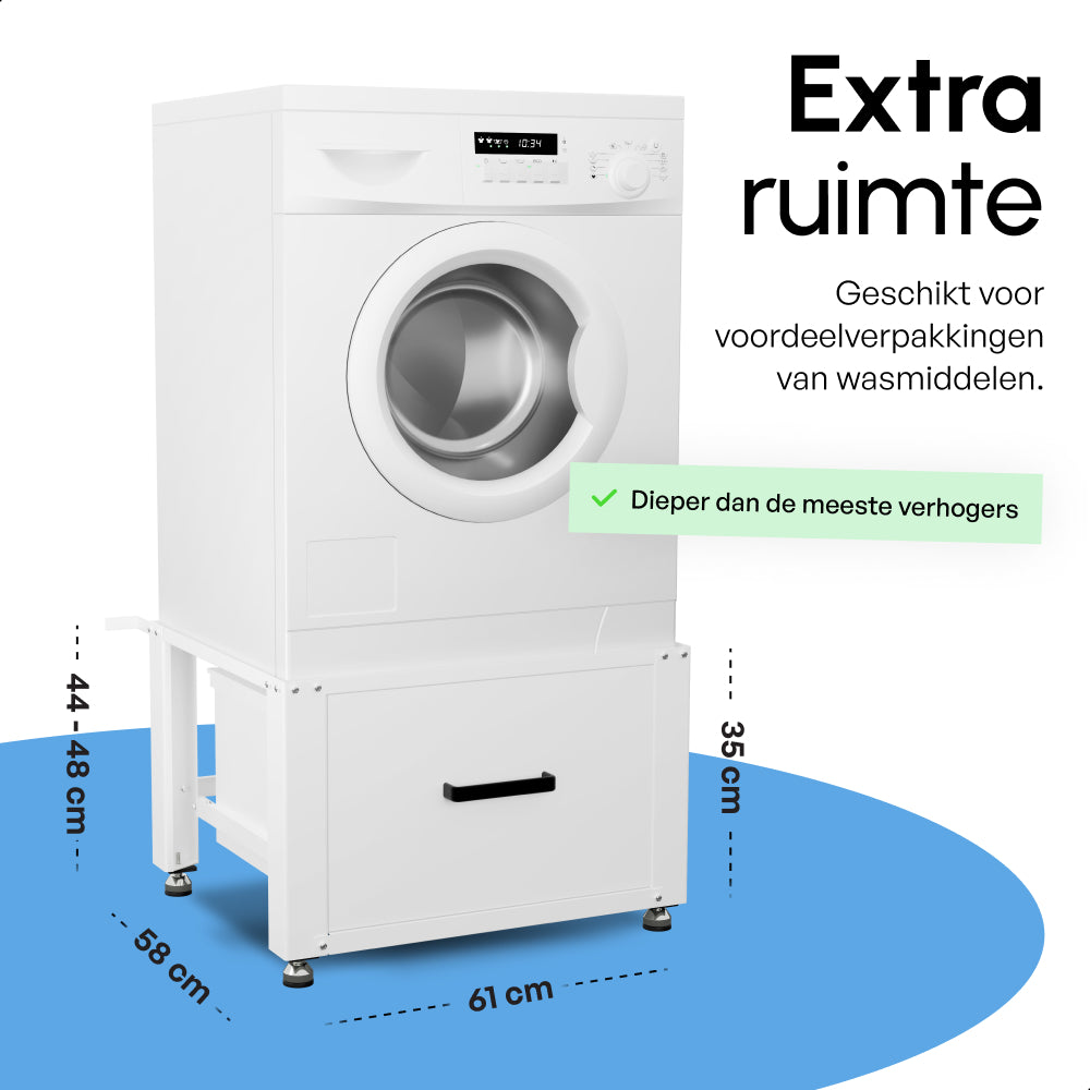 Wasmachine Verhoger met Opberglade - Wit - 61x58x48 cm