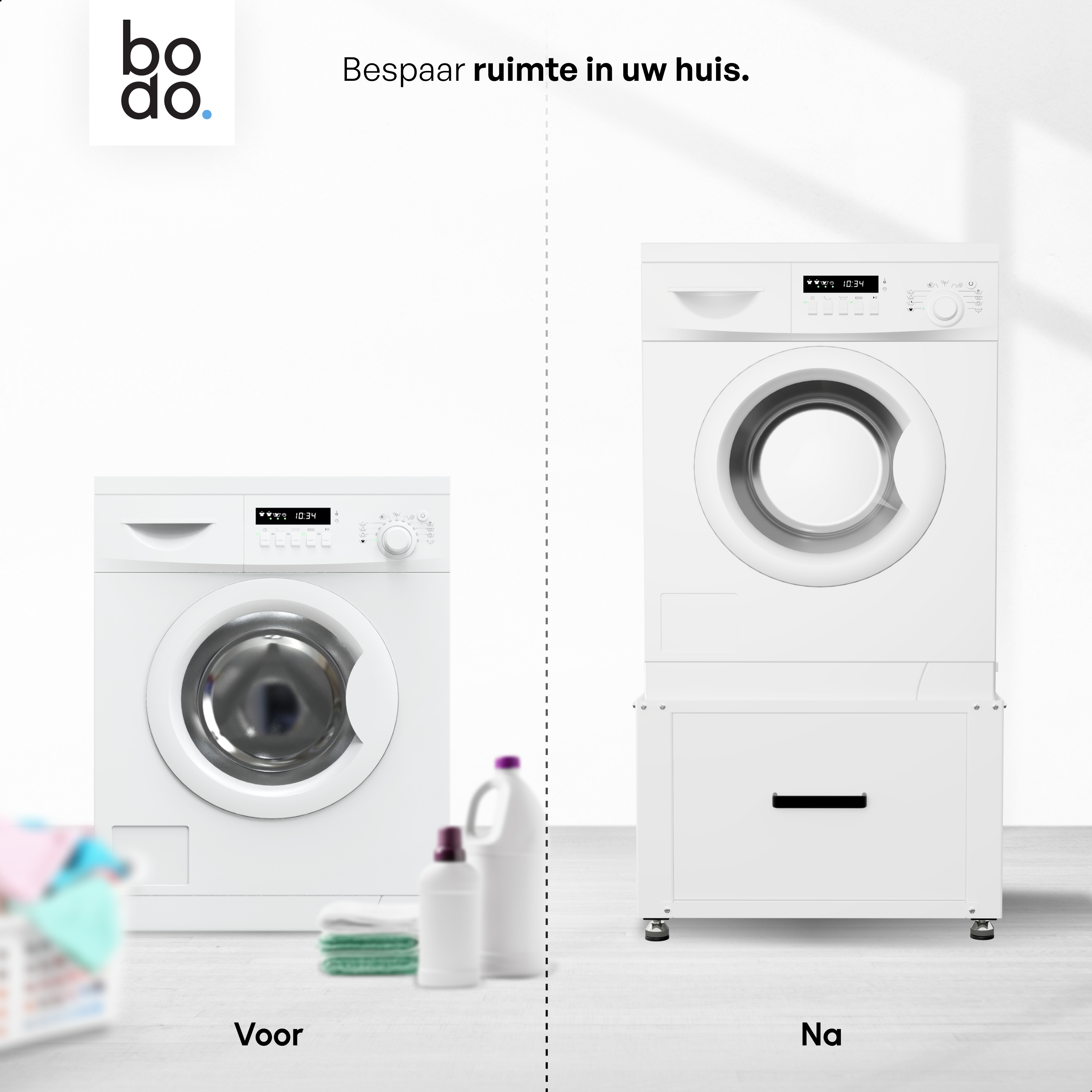 Wasmachine Verhoger met Opberglade - Wit - 61x58x48 cm