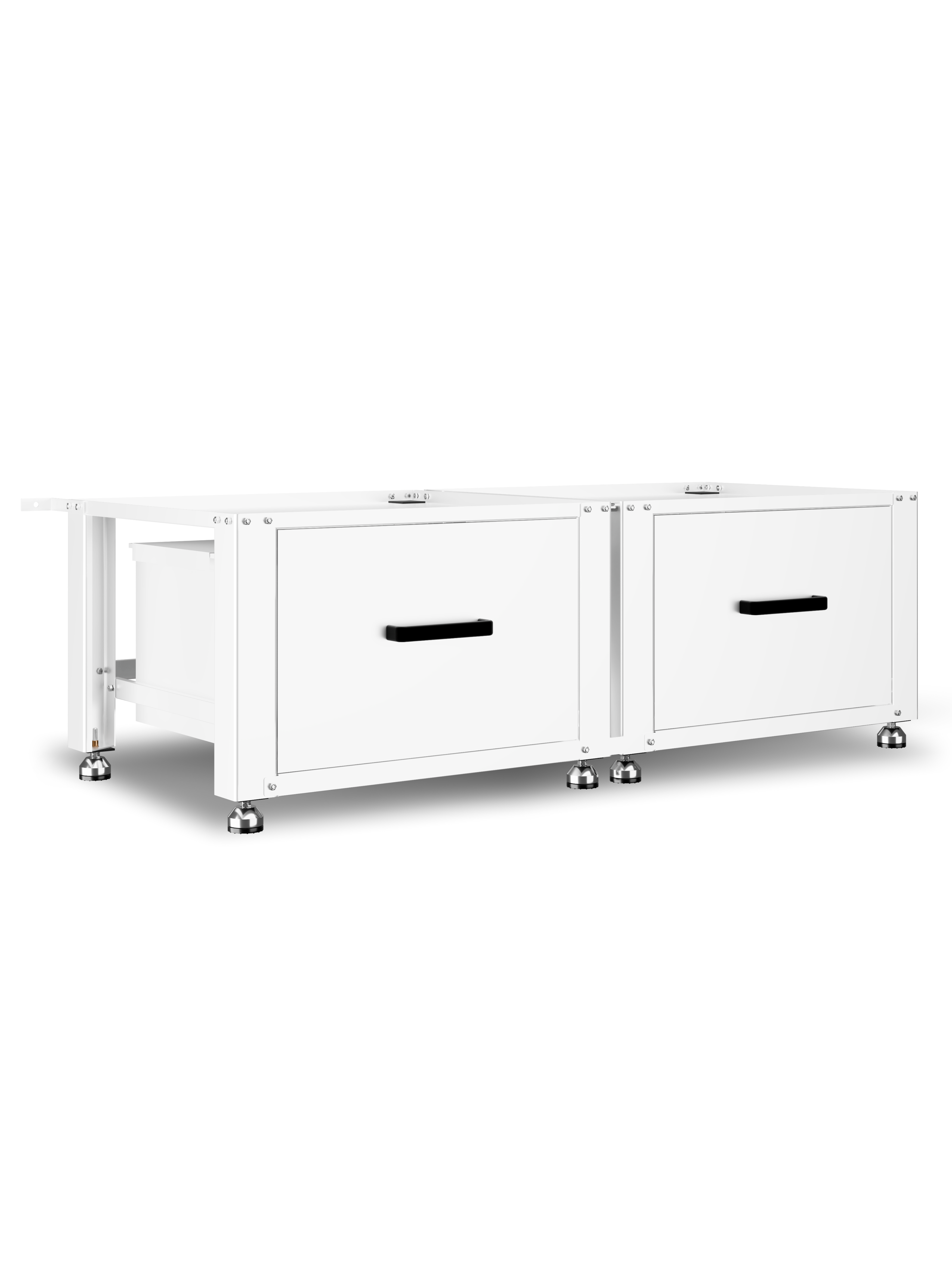 Wasmachine Verhoger - Dubbel - Kast - Ombouw met Lade - Wit - 124x58x44-48cm