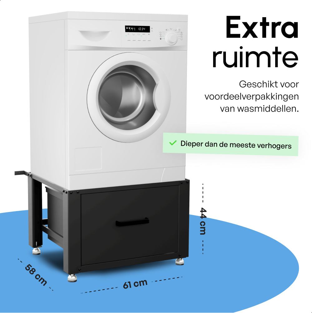 Wasmachine Verhoger met Opberglade - Zwart - 61x58x48 cm