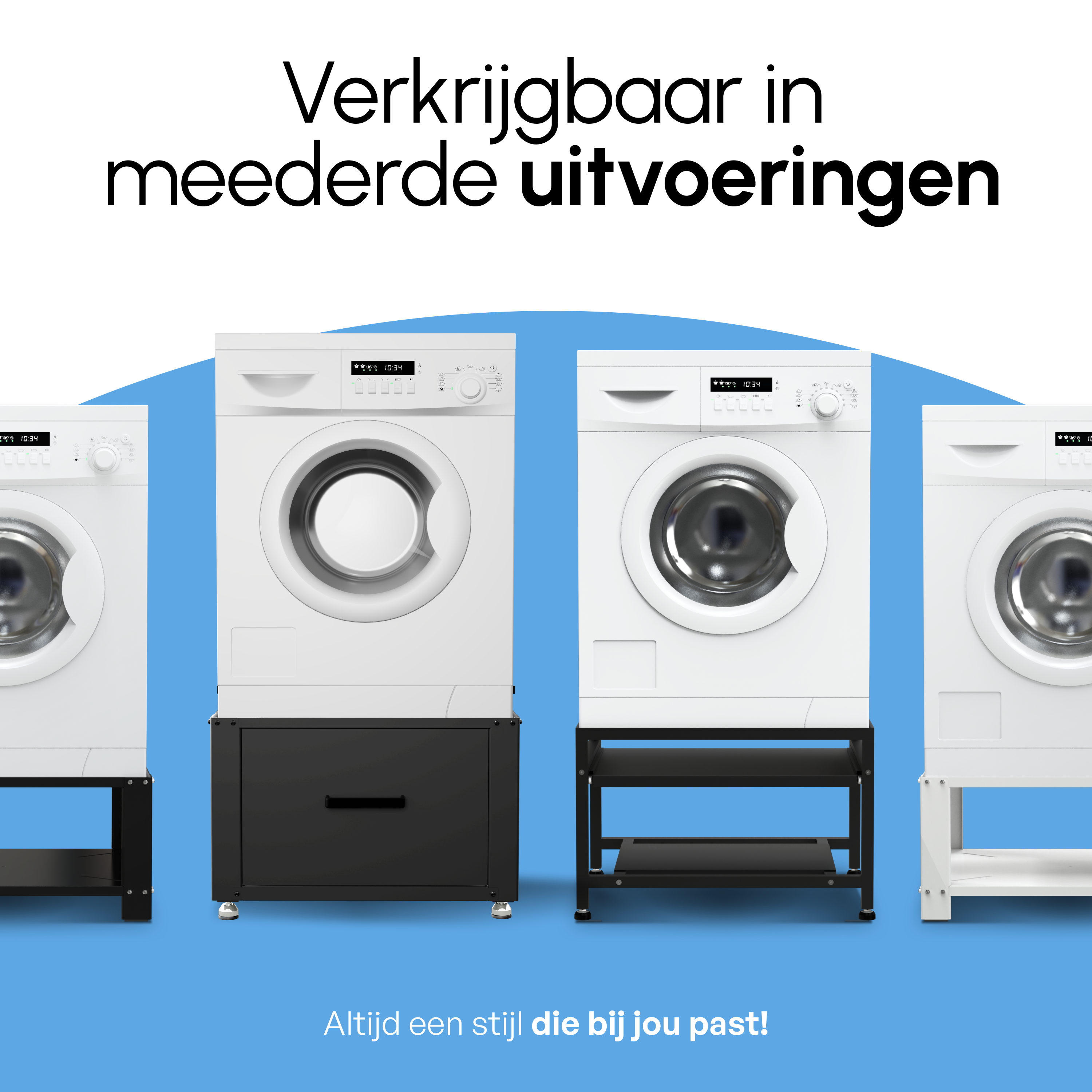 Wasmachine Verhoger - Dubbel - Kast - Ombouw met Lade - Zwart - 124x58x44-48cm