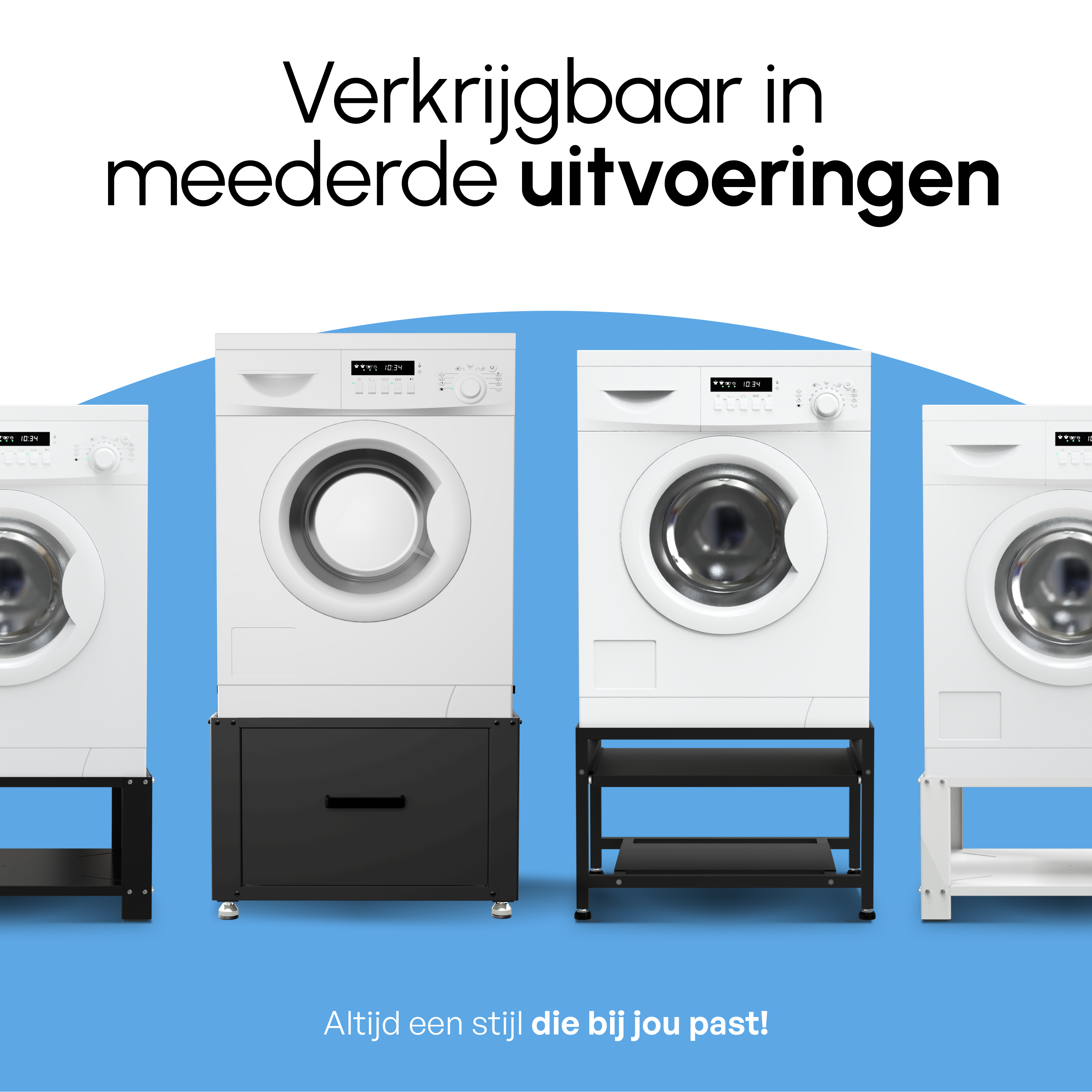 Wasmachine Verhoger met Opberglade - Zwart - 61x58x48 cm