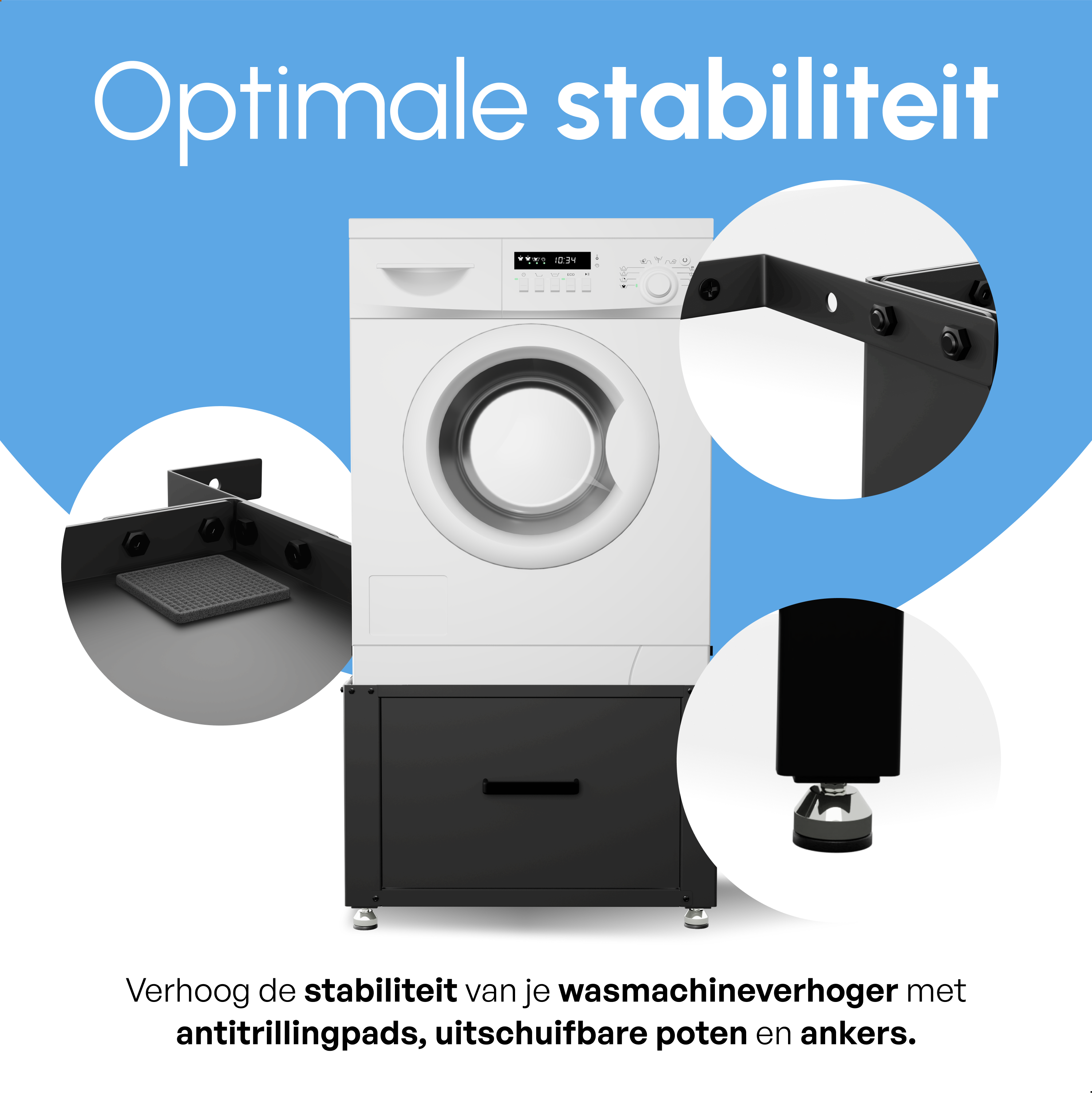 Wasmachine Verhoger met Opberglade - Zwart - 61x58x48 cm