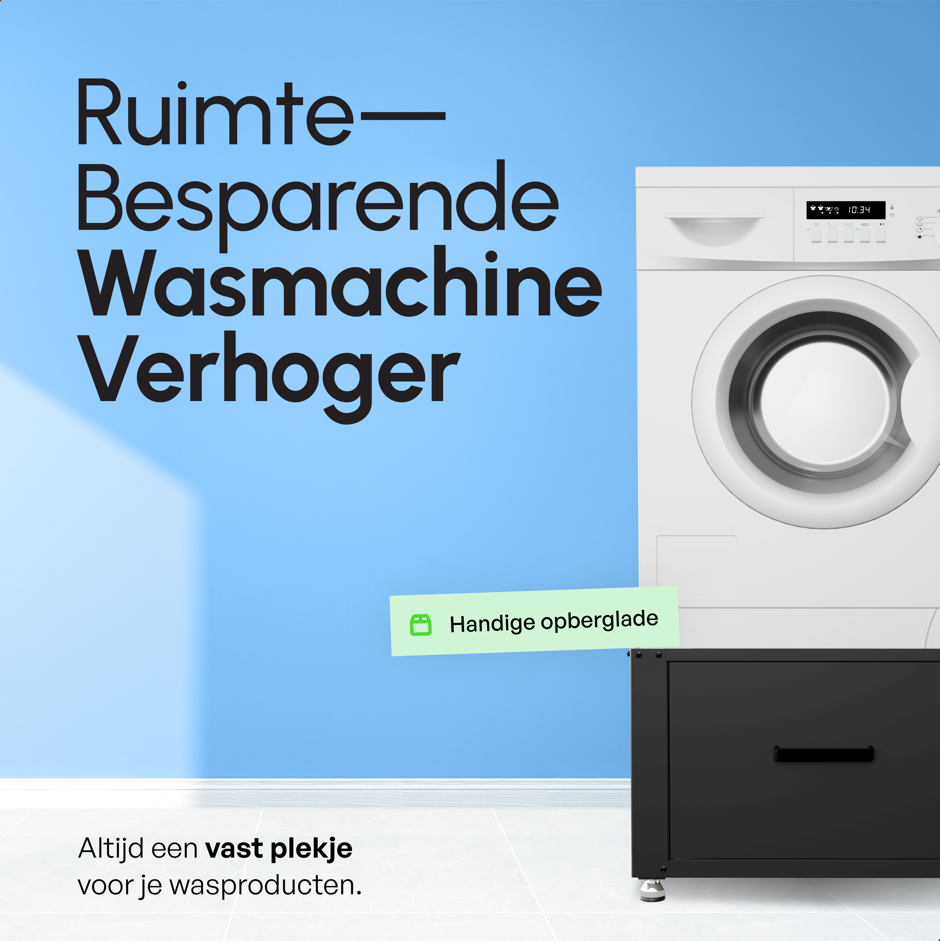 Wasmachine Verhoger met Opberglade - Zwart - 61x58x48 cm