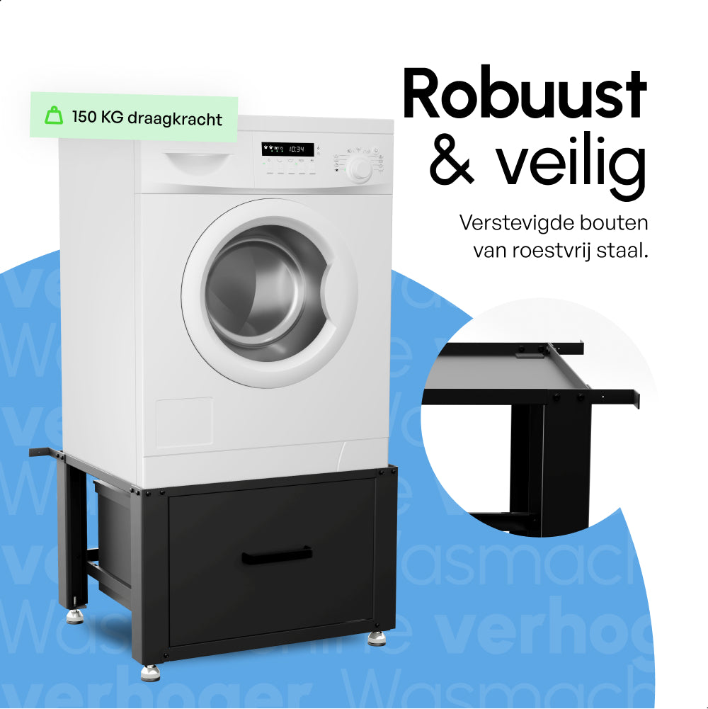 Wasmachine Verhoger met Opberglade - Zwart - 61x58x48 cm
