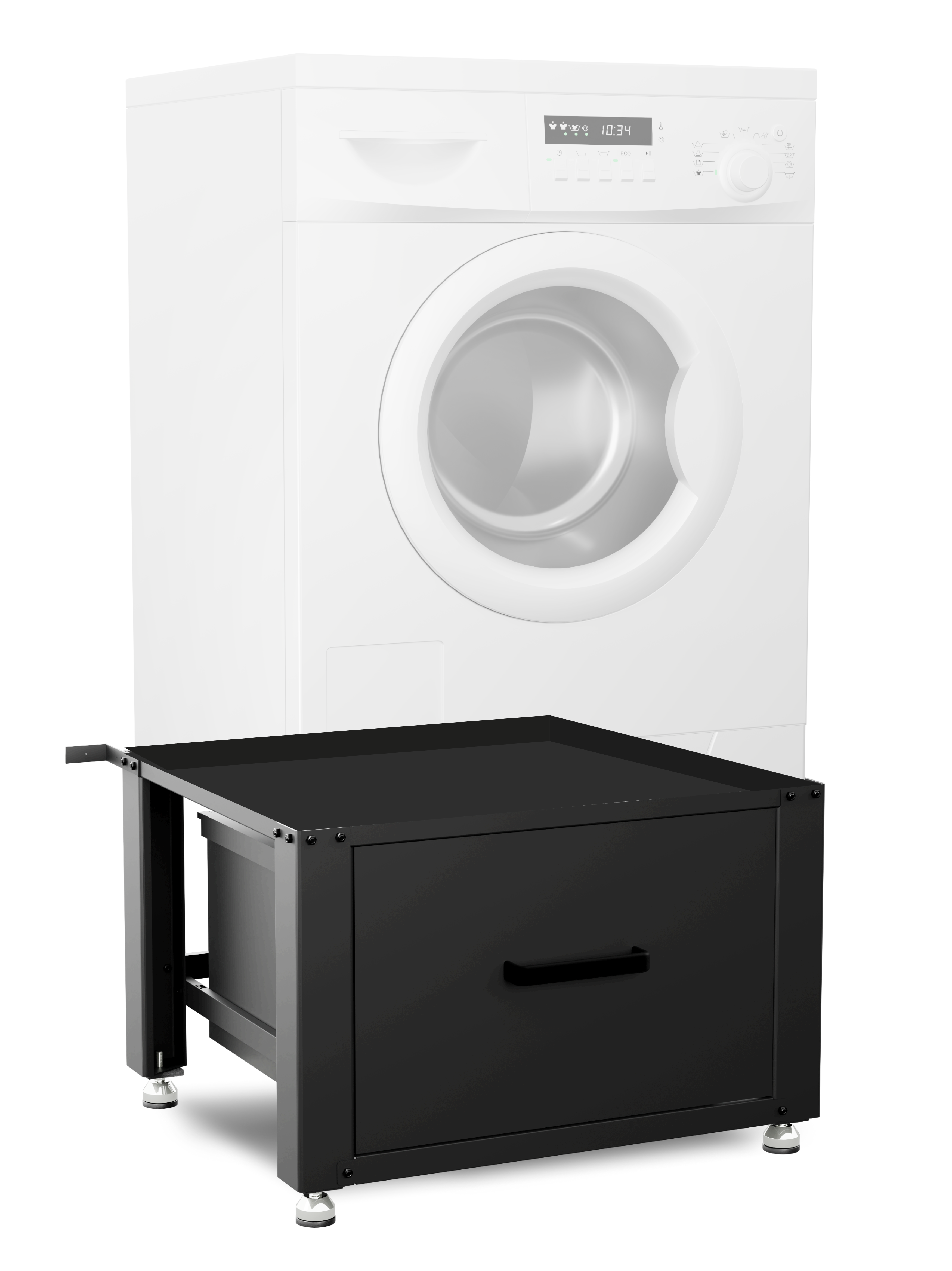 Wasmachine Verhoger met Opberglade - Zwart - 61x58x48 cm