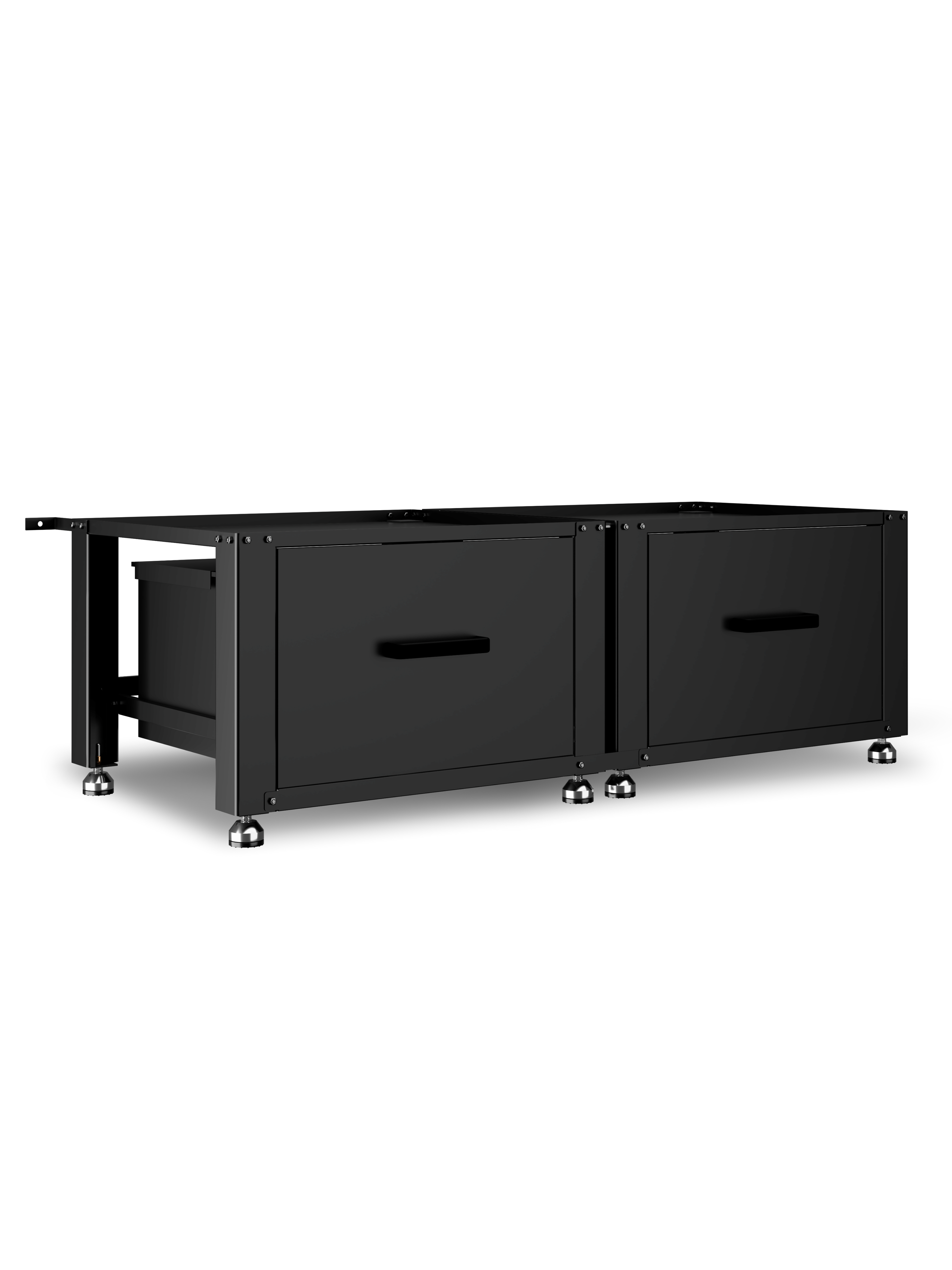 Wasmachine Verhoger - Dubbel - Kast - Ombouw met Lade - Zwart - 124x58x44-48cm