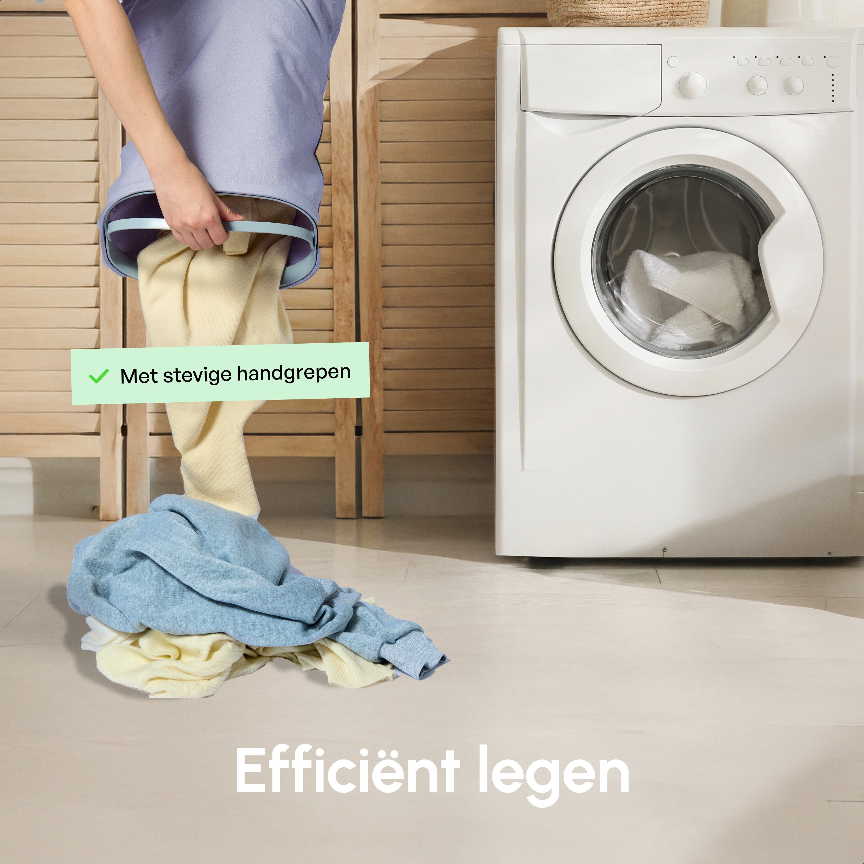 Wasmand Duosplit - Wasmand Met Deksel - 90L - 56x41x69 cm - Grijs