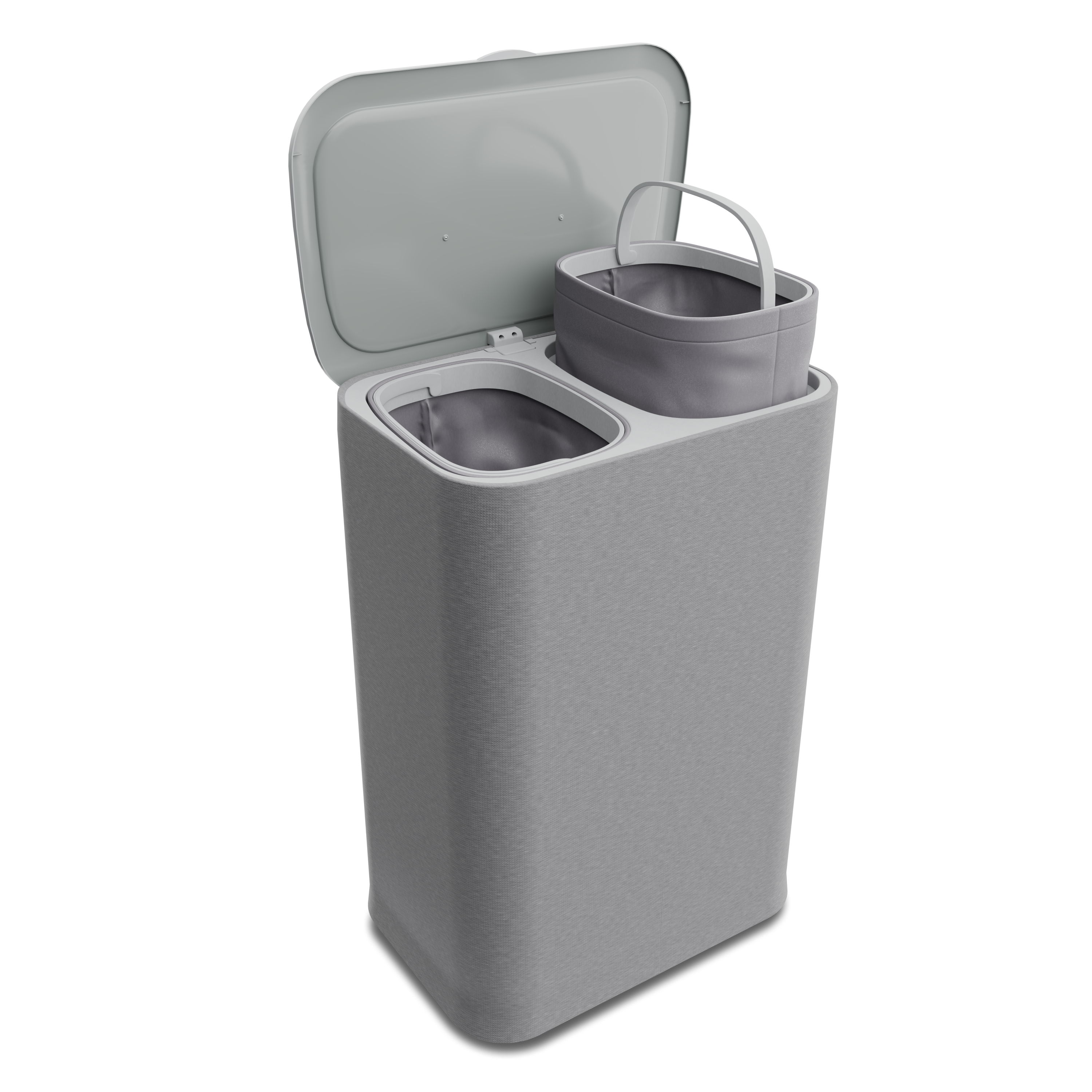 Wasmand Duosplit - Wasmand Met Deksel - 90L - 56x41x69 cm - Grijs