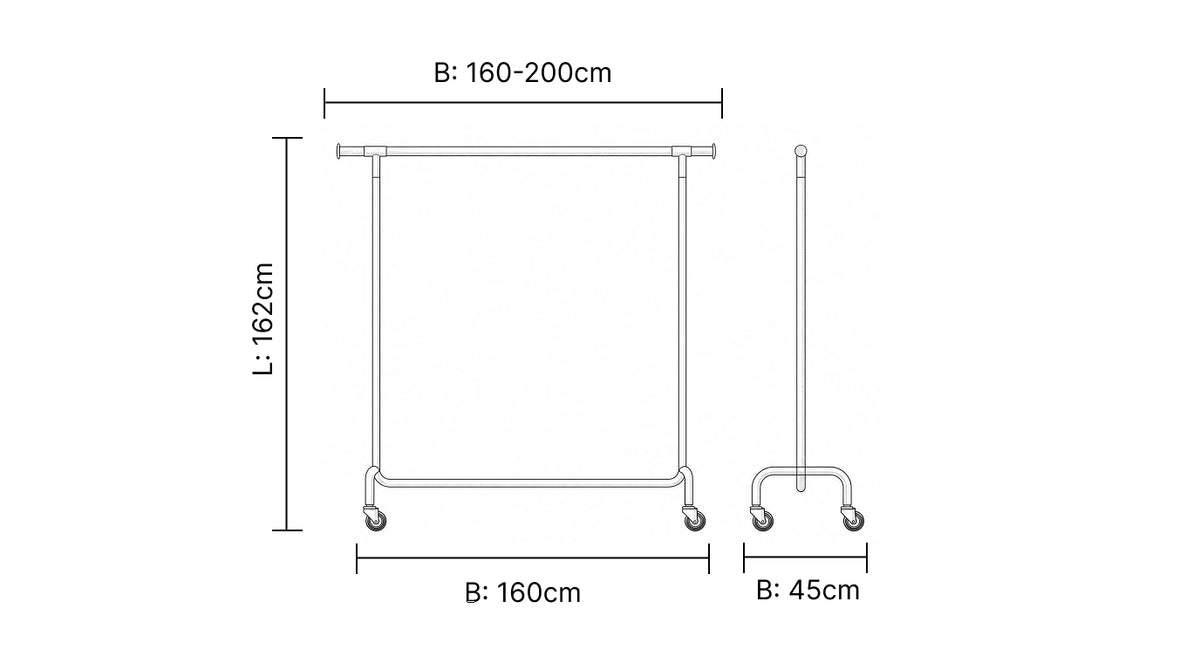 Clothing Rack on Wheels – Extra Wide – Steel Garment Rod – Black – Bodo