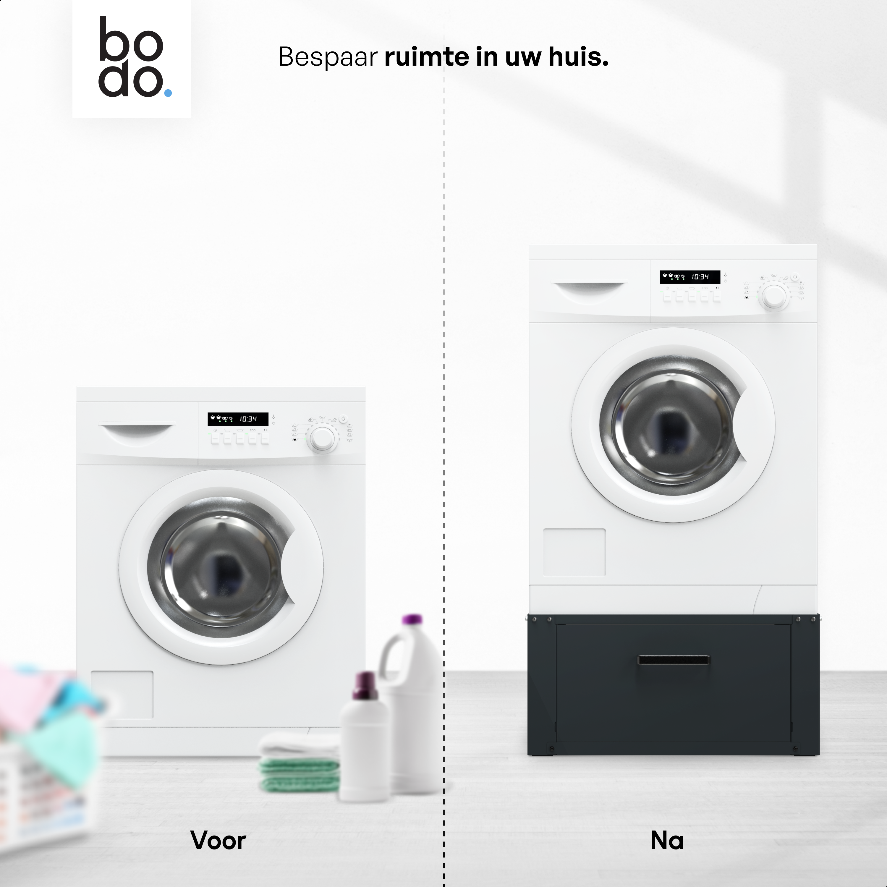 Wasmachine Verhoger Met Opberglade - Zwart