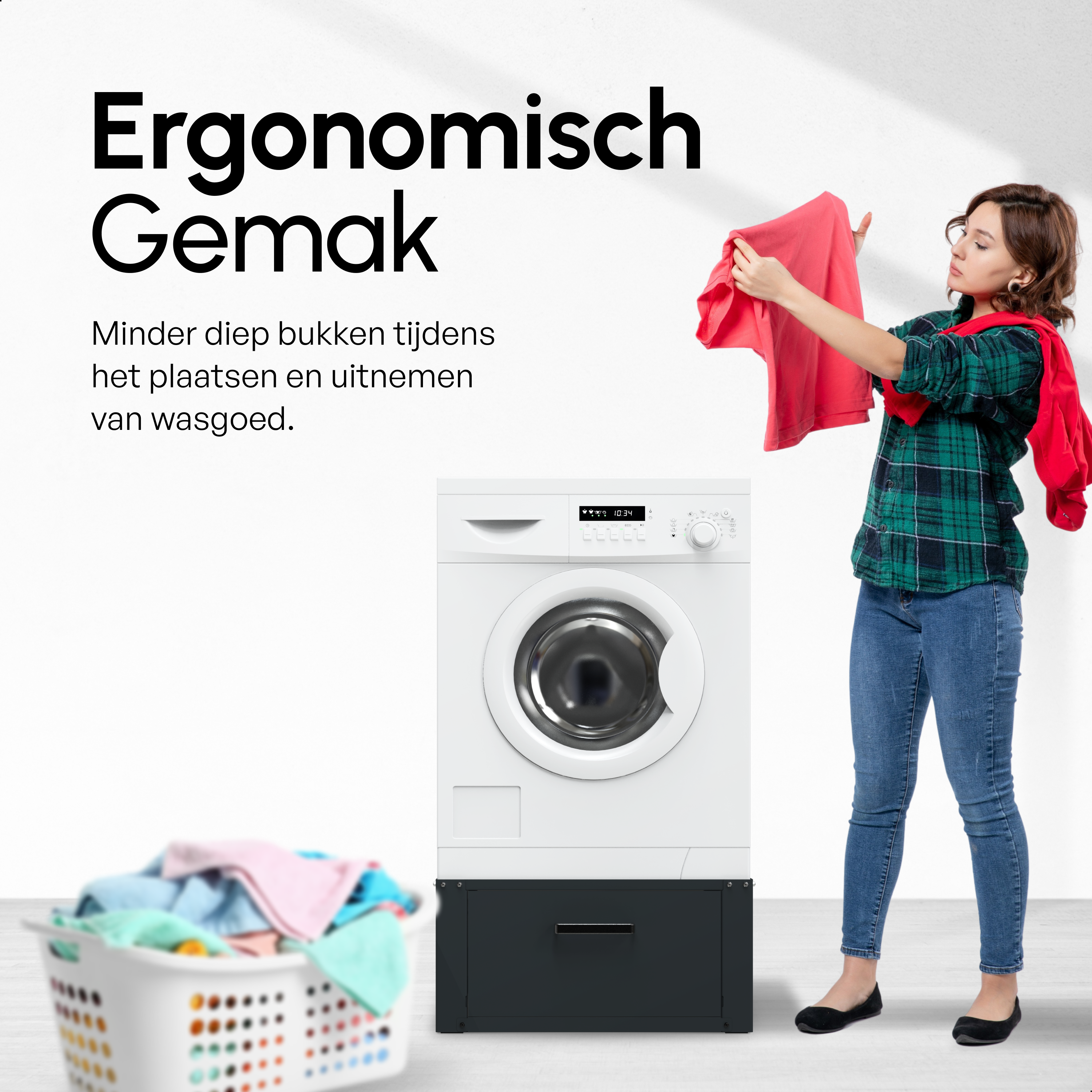 Wasmachine Verhoger Met Opberglade - Zwart