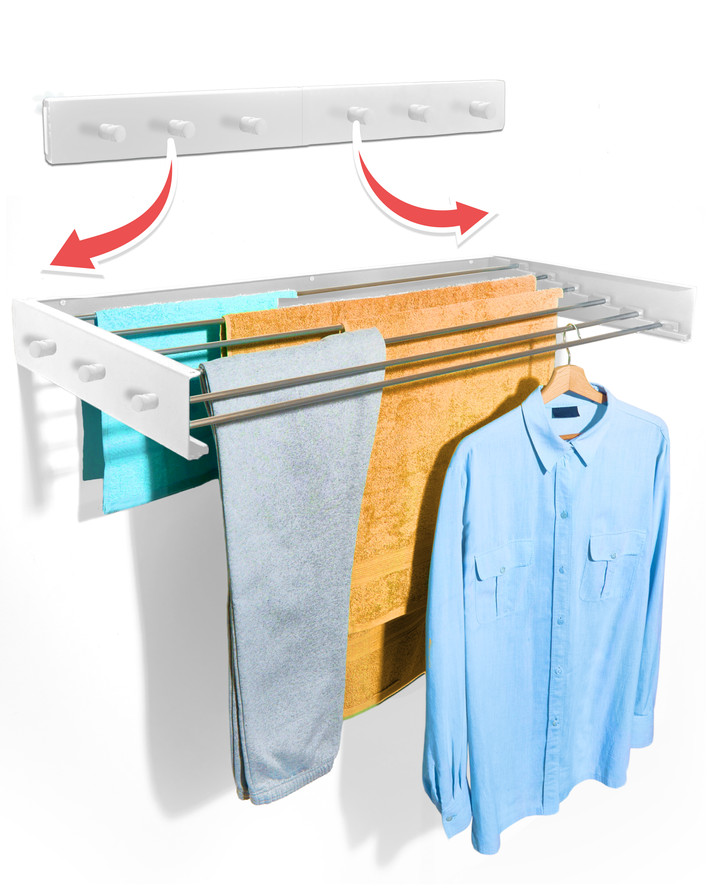 In - en uitklapbaar droogrek met Ophanghaken - Wit - 80cm - 4m Drooglengte